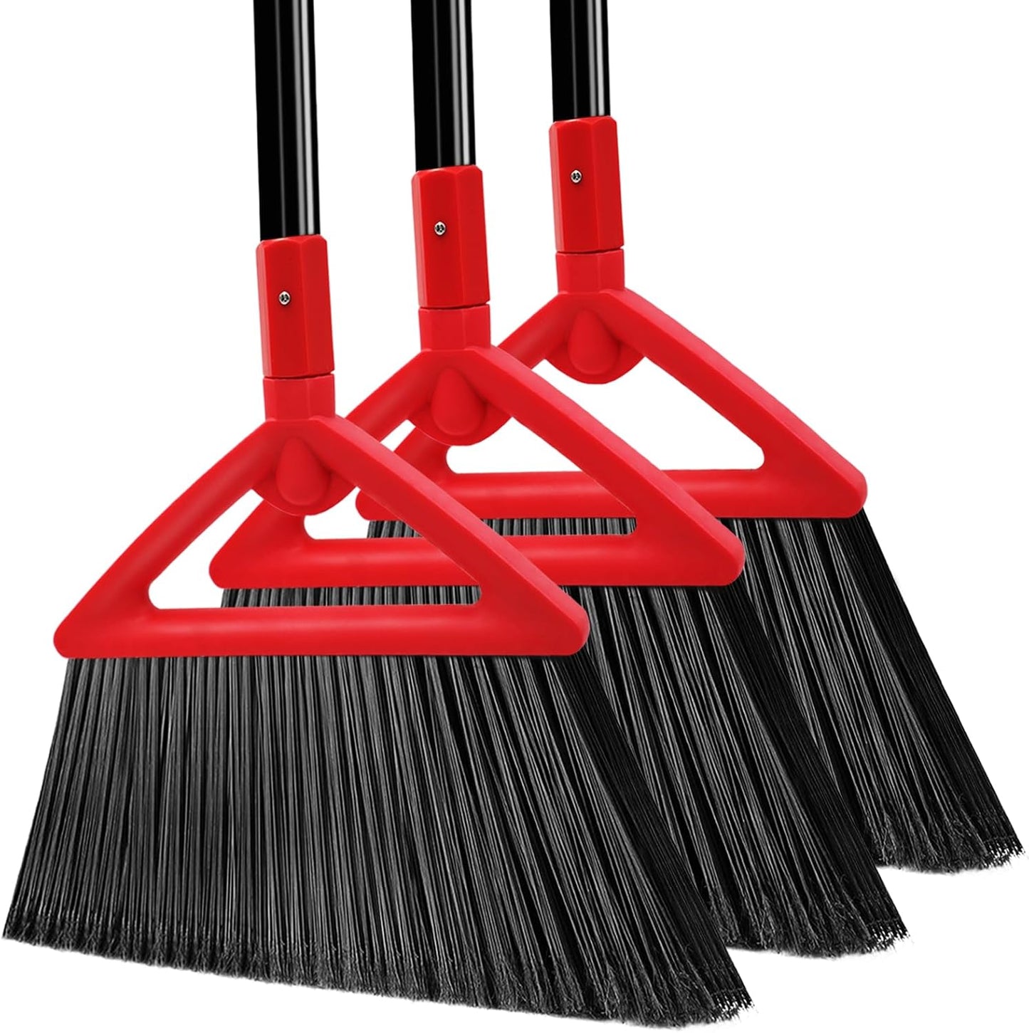 Heavy Duty Angle Broom, 3 Pack Longer Commercial Brooms, Swipe Brooms for Sweeping Indoor Outdoor, Perfect Red Broom of Kitchen, Garage, House, Restaurant