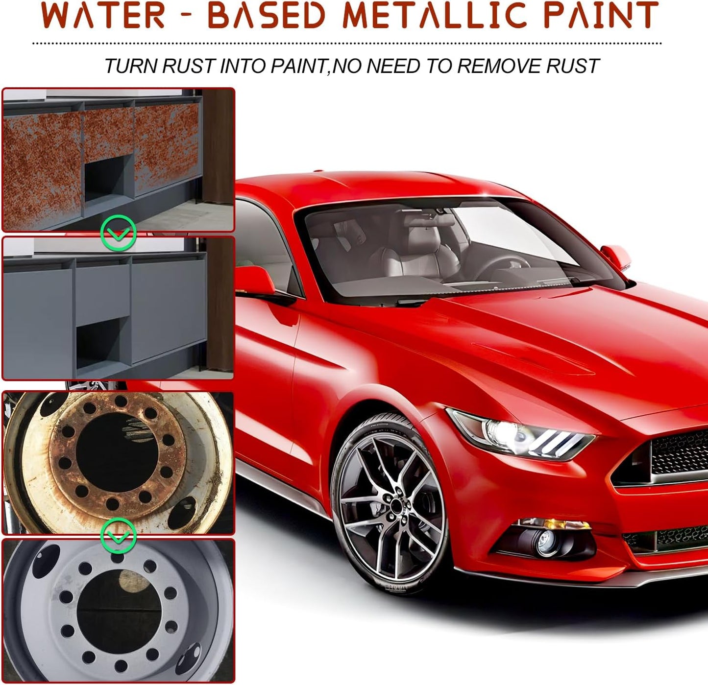 Water-Based Metallic Paint,Rust Removal Converter Metallic Paint,Rust Remover Converter for Metal, Car Anti Rust Paint Chassis Universal Rust Removal Converter with Brush (Grey)
