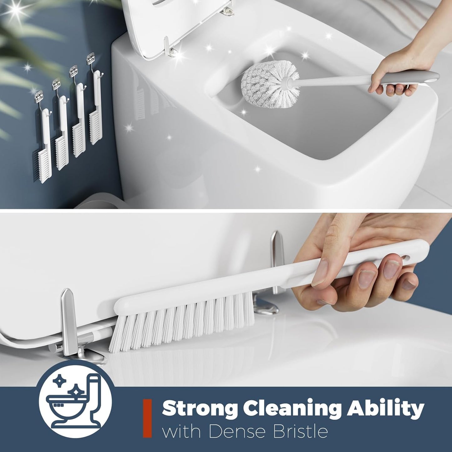 Toilet Brush, 4 Pack Toilet Brush and Holder Set Bathroom Accessories, Toilet Bowl Brush and Holder with 4 Crevice Brush for Bathroom, Toilet Scrubber Brush, White