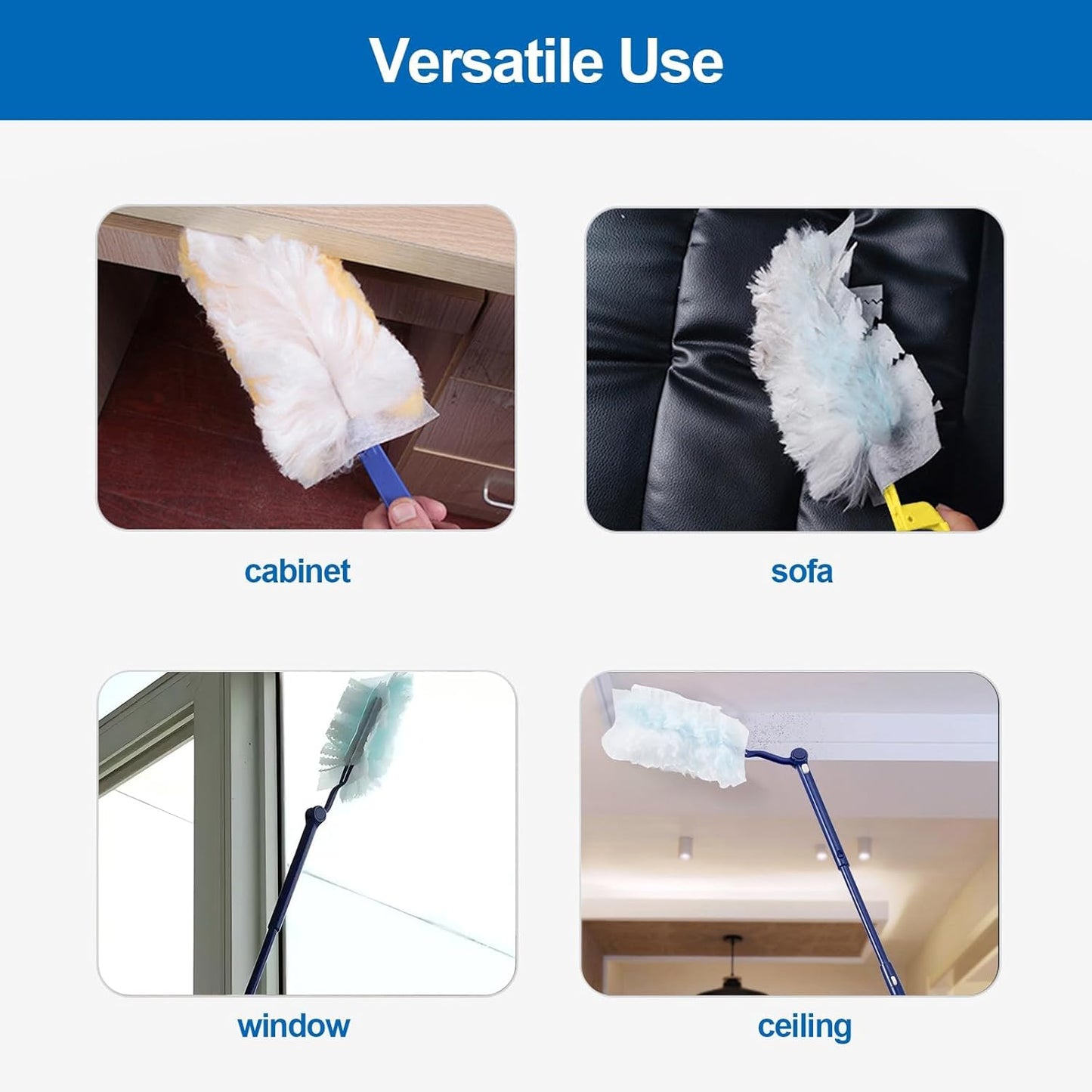 Replacement Handles Compatible with Swiffer Duster Refill, Swiffer Duster Extended Handle,Foldable & Extendable Dust Handle Only(Blue 3pcs)