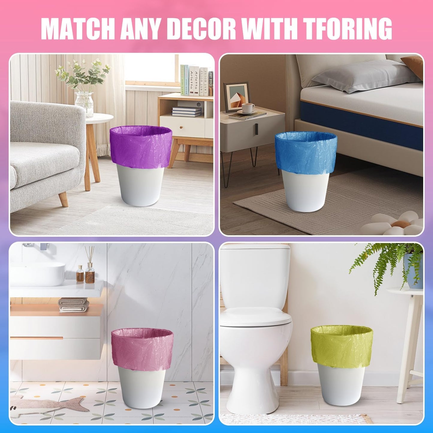 300 Count 3 Gallon Trash Bags - 12 Liter Colored Small Garbage Bags Unscented Wastebasket Liners Heavy Duty & Leakproof Mini Can Liners for Bathroom Toilet Home Office