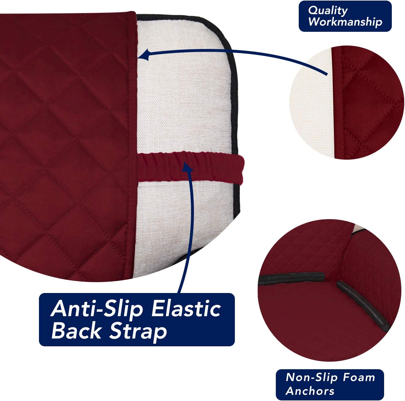 PureFit Reversible Quilted Sofa Cover, Water Resistant Slipcover Furniture Protector, Washable Couch Cover with Non Slip and Elastic Straps for Kids, Pets (Oversized Sofa, Red/Ivory)