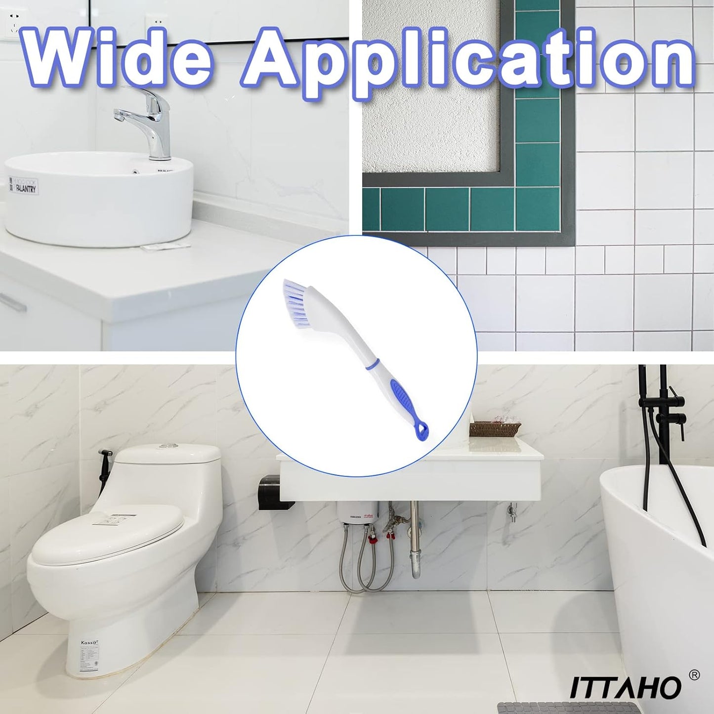 ITTAHO Floor Scrub Brush - 2 in 1 Deck Scrub Brush with Long Handle for Tile, Deck, Patio, Marble, Garage, Wall, Kitchen, Bathroom