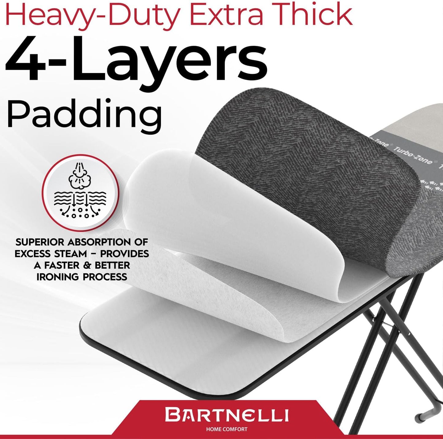 Bartnelli Heavy Duty Ironing Board 48x15 | Designed & Made in Europe with Patent Technology, Turbo & Park Zone