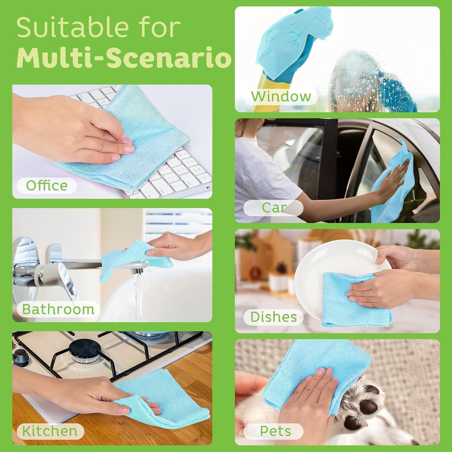 Matthew Microfiber Cleaning Cloth Roll 72Pack (12" x 12") Reusable Paper Towels&Washable Tear Away Towels,Ultra Water Absorbent Lint&Streak Free Cleaning Rags for Glass,Dishwash,Bathroom,Cars-Blue