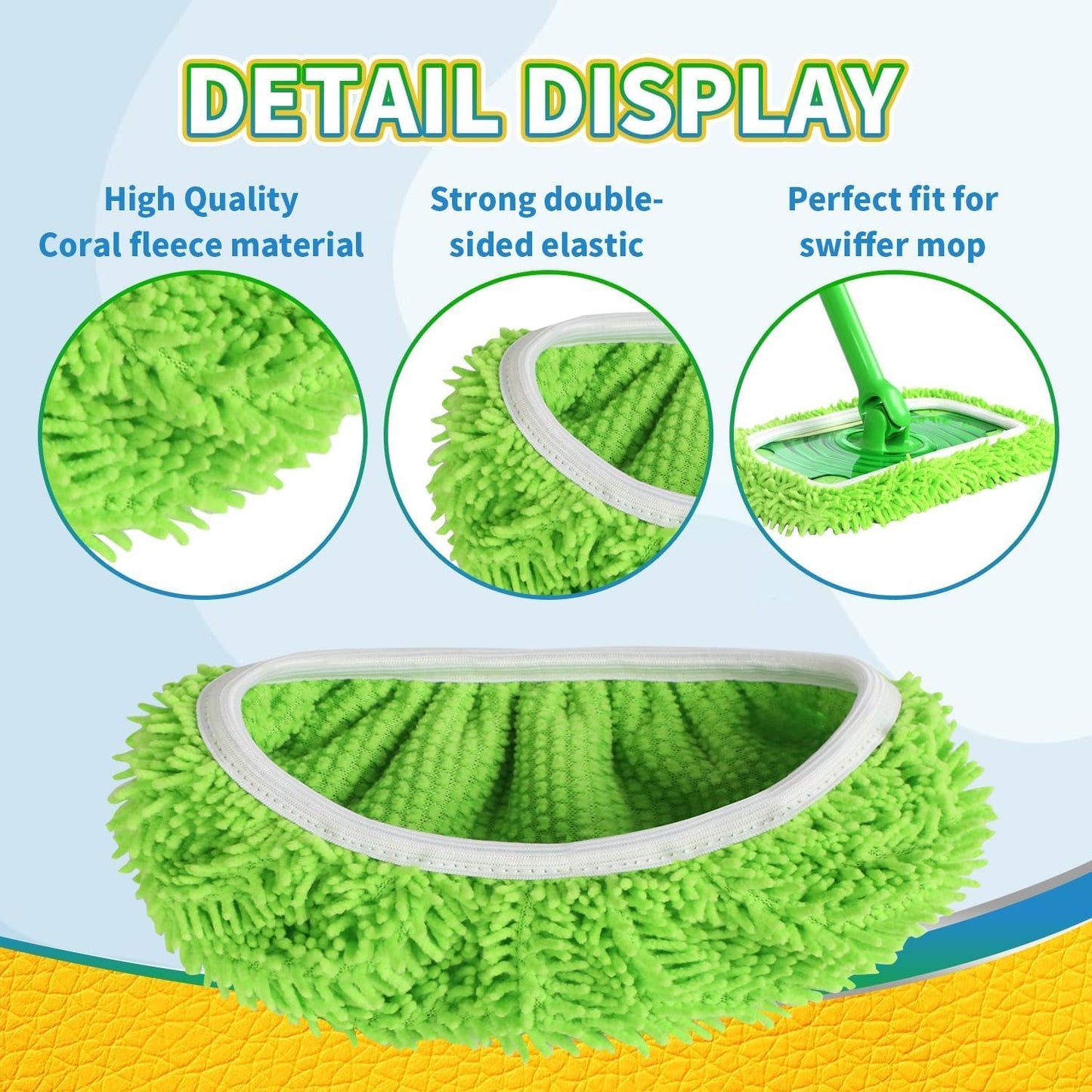 Reusable Microfiber Mop Pads Washable Wet & Dry Sweeping Cloths Mop Head Replacement for Household Cleaning (Green, 10PCS) Compatible with Swiffer Sweeper Refills