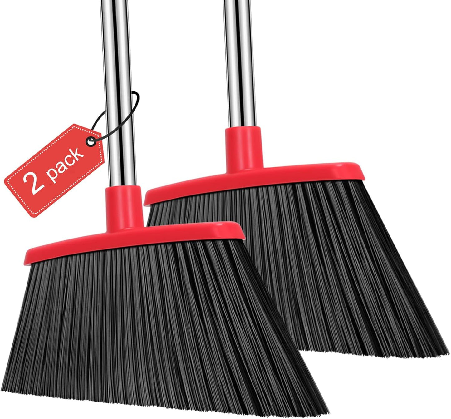 NACENA Heavy Duty Broom, 55 Inch Long Handle Outdoor Large Angle Brooms, Commercial Broom for Sweeping Indoor, for Home Garage Kitchen Office Courtyard Lobby Patio Lawn Concrete, 2 Pack (Black&Red)