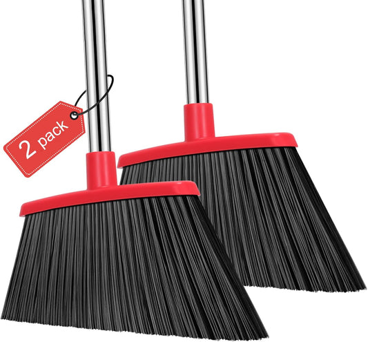 NACENA Heavy Duty Broom, 55 Inch Long Handle Outdoor Large Angle Brooms, Commercial Broom for Sweeping Indoor, for Home Garage Kitchen Office Courtyard Lobby Patio Lawn Concrete, 2 Pack (Black&Red)