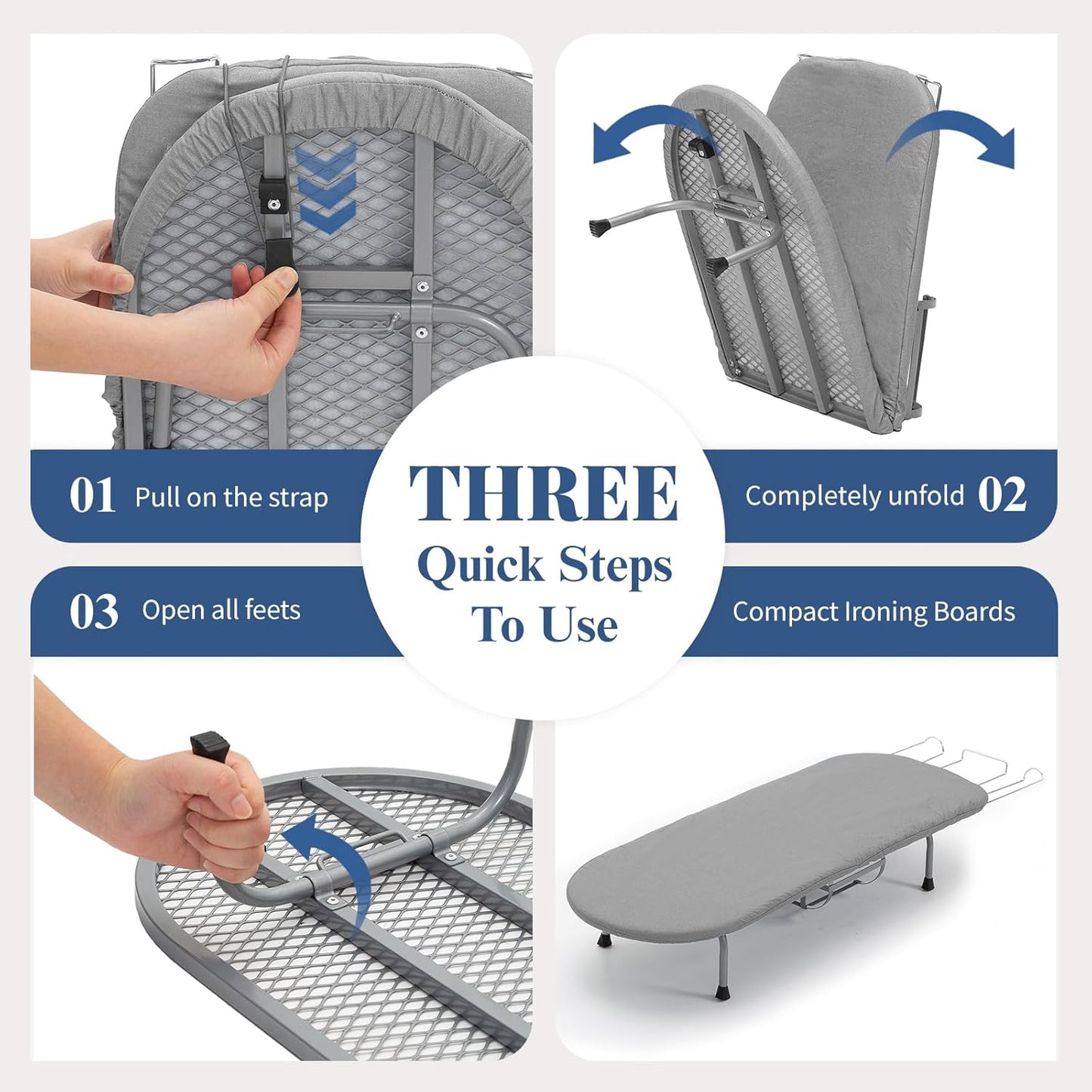 Small Ironing Board with Iron Holder, RAINHOL Countertop Mini Ironing Board Tabletop with Non-Slip Feet, Travel Foldable Iron Table for Small Space, Grey