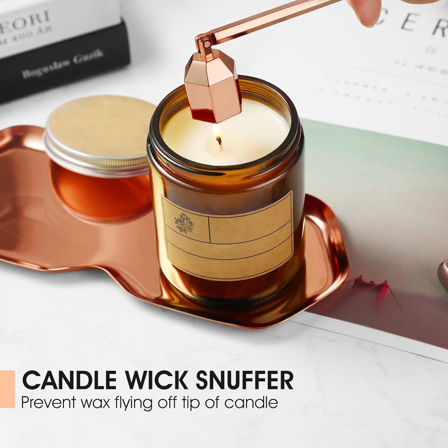 3-in-1 Candle Accessory Set, Wick Trimmer, Candle Snuffer, Wick Spoon, Stainless Steel Material Perfect for Candle Lovers(Rose Gold)