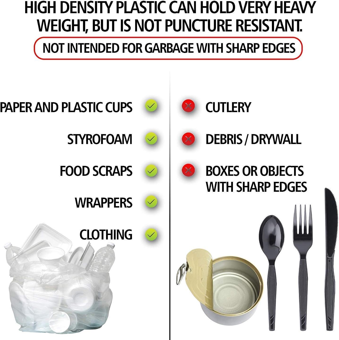Aluf Plastics High Density Trash Bags, 10 Gallon, 4000 Count, 8 Micron (eq), 24" x 24", Clear, for Bathroom, Office, Industrial, Commercial, Janitorial, Municipal, Recycling