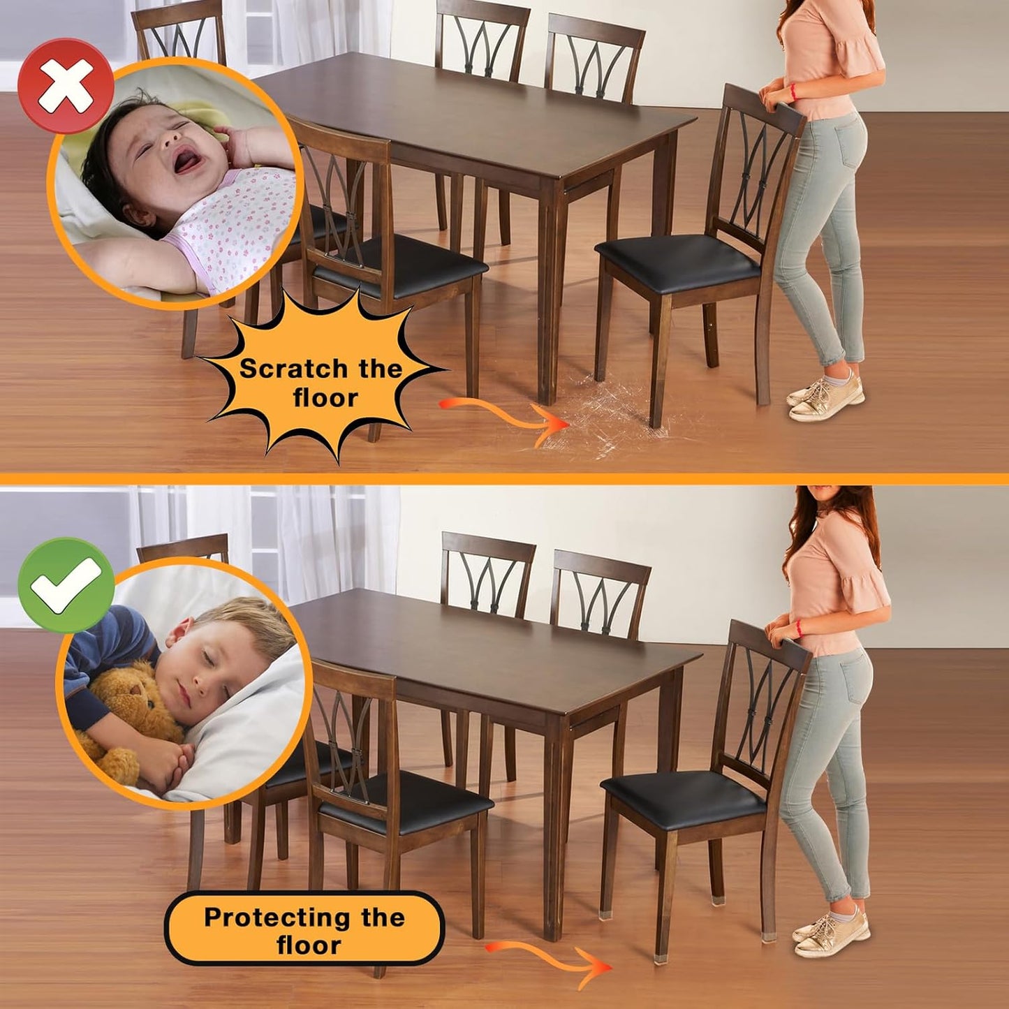 16 Pcs Chair Leg Floor Protectors Square, Silicone Chair Leg Protectors for Hardwood Floors, Chair Leg Caps Covers Protect Wooden Floors from Scratching, Thick, Won't Tear (Fit: 9/10" - 1")
