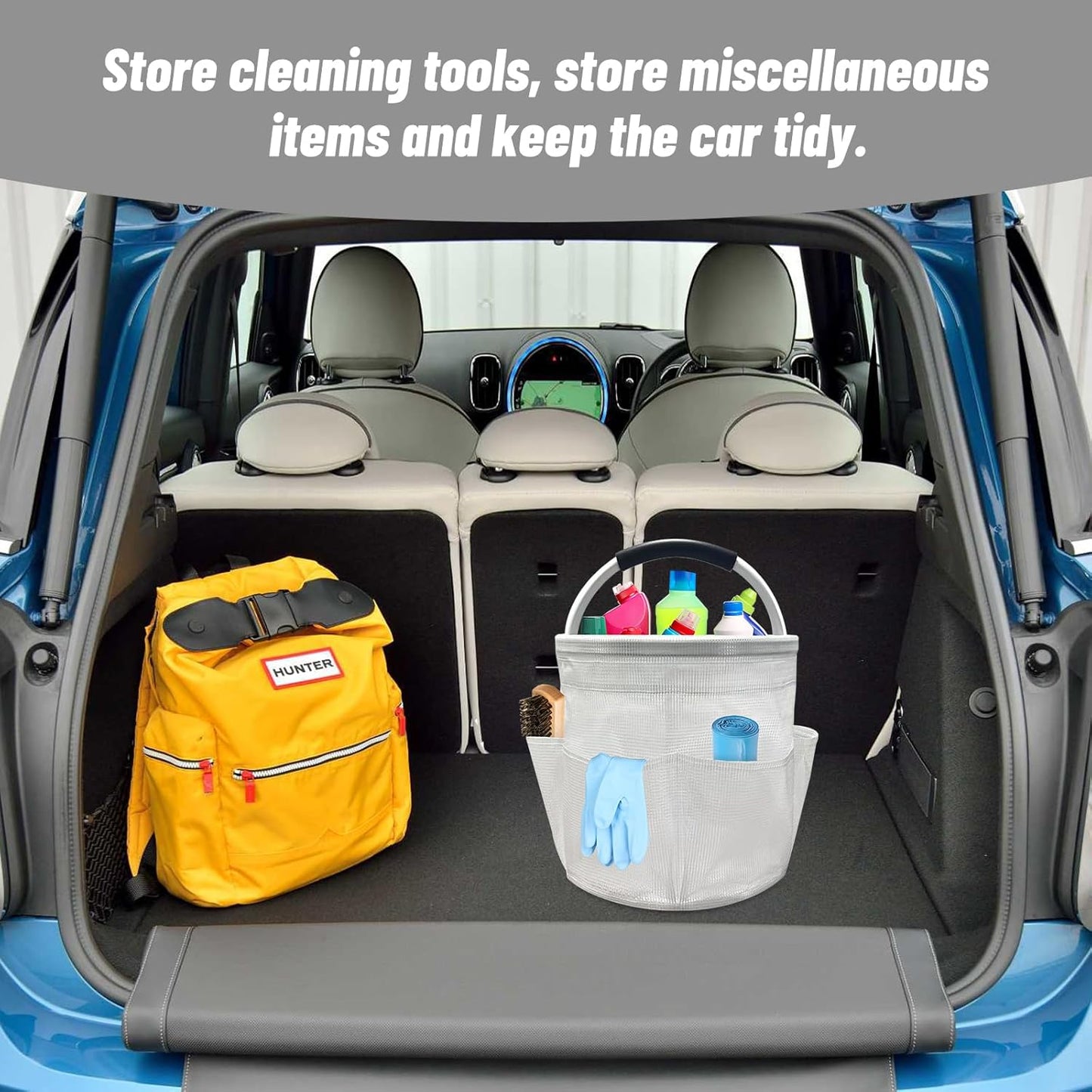 Qivine 17L Cleaning Caddy with Handle, Cleaning Supply Caddy Foldable Tool Bag Cleaning Products Organizers Portable Cleaning Bucket Organiser for Storing Towels (Clear)