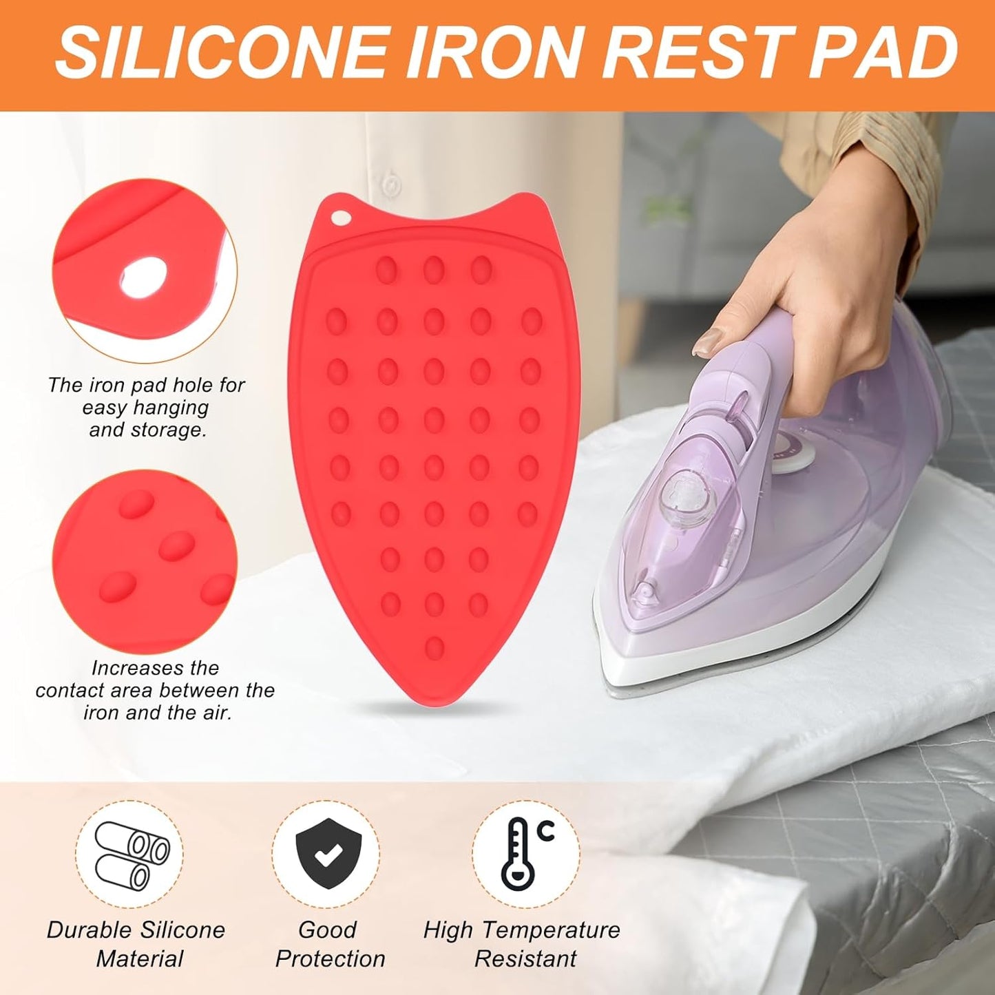 PATIKIL Silicone Iron Rest Pad, Multipurpose Hot Heat Resistant Iron Rest Plate Protective Pad for Ironing Board Hot Resistant Steamer Steam Compact Mat, Red