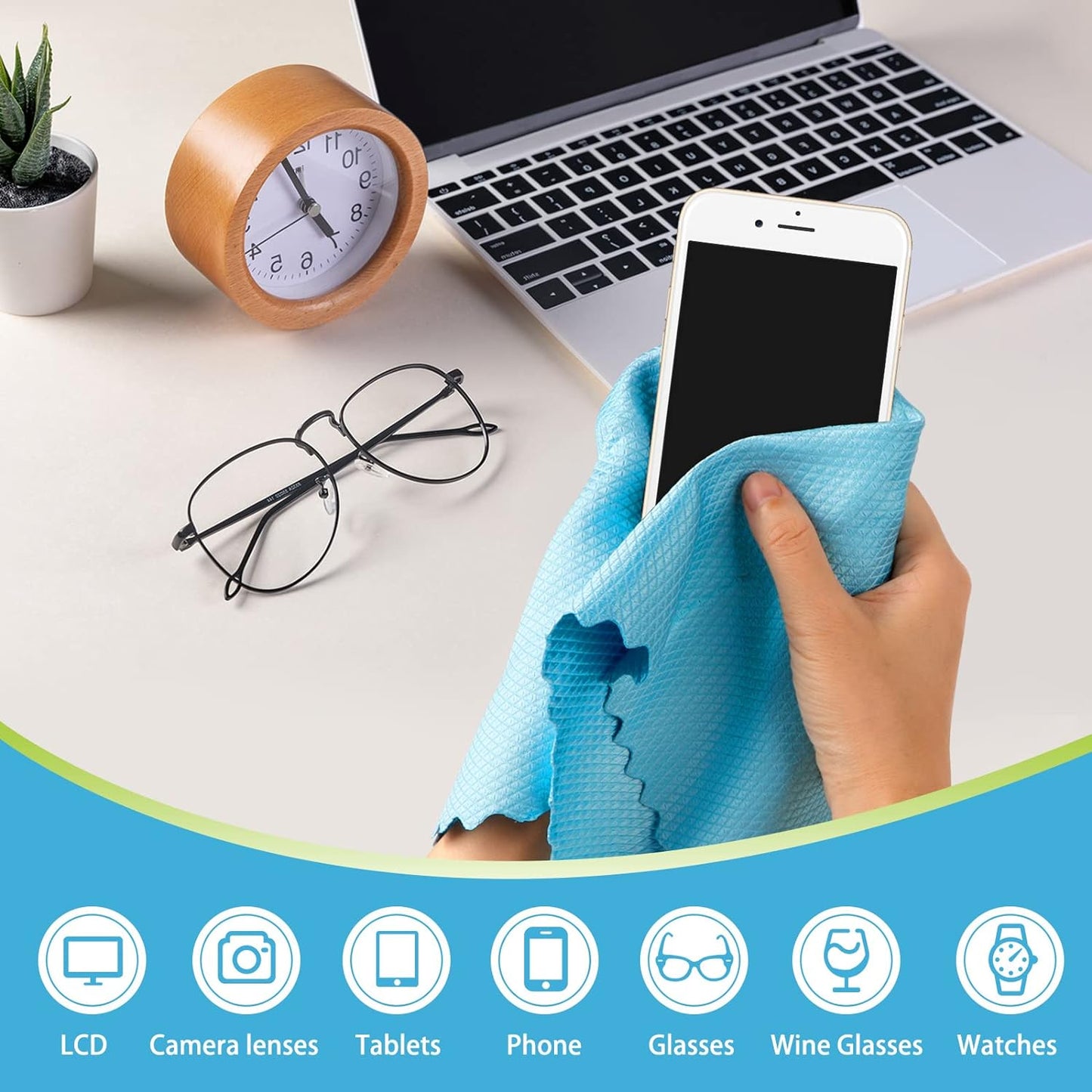 AIDEA Microfiber Glass Cleaning Cloths, 8PK, 16"x16" Premium Microfiber Glass and Window Cleaner, Lint Free Quickly Clean Windows, Glasses, Windshields, Mirrors, Stainless Steel