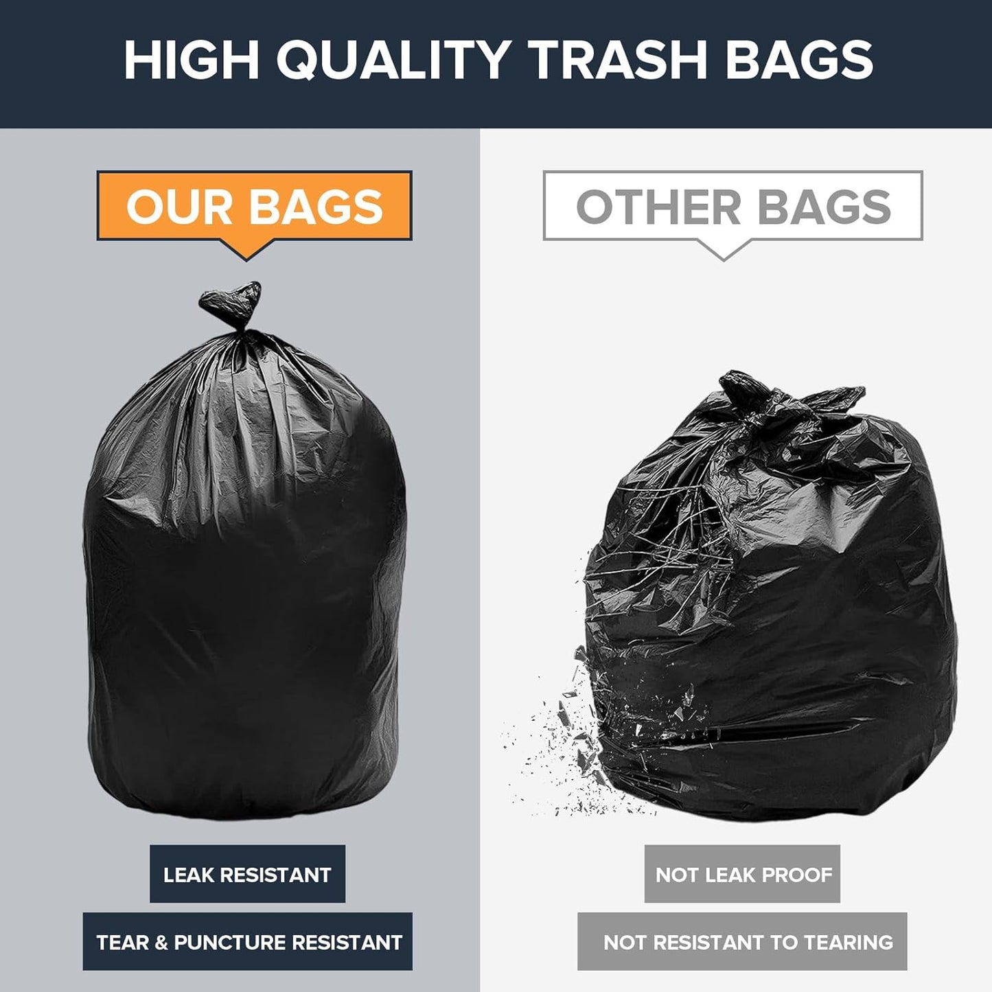 ToughBag 55-60 Gallon Heavy Duty Trash Bags - Contractor Grade, 3 Mil, 40 * 58, Tear Resistant, Gusseted Design for Industrial & Yard Waste(100 packs)