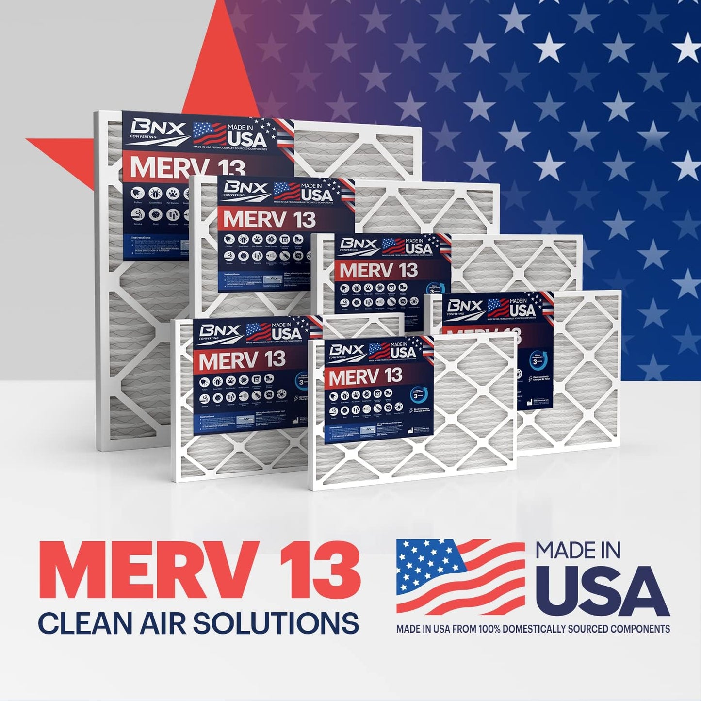 BNX TruFilter 18x24x1 Air Filter MERV 13 (4-Pack) - MADE IN USA - Electrostatic Pleated Air Conditioner HVAC AC Furnace Filters for Allergies, Pollen, Mold, Bacteria, Smoke, Allergen, MPR 1900 FPR 10