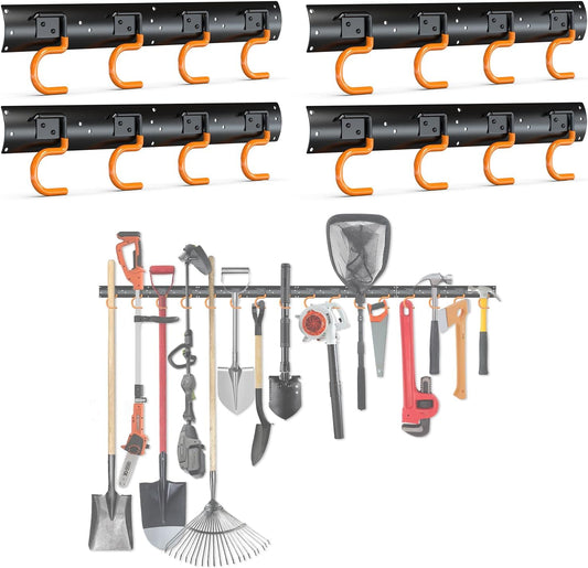 3-H 4×16" All Metal Garden Tool Organizer, Garage Tool Organizer, Broom Holder Wall Mount for Garage, Shed, Garden, Basement Hanging and Organizing Rake, Mop, Shovel, Hose