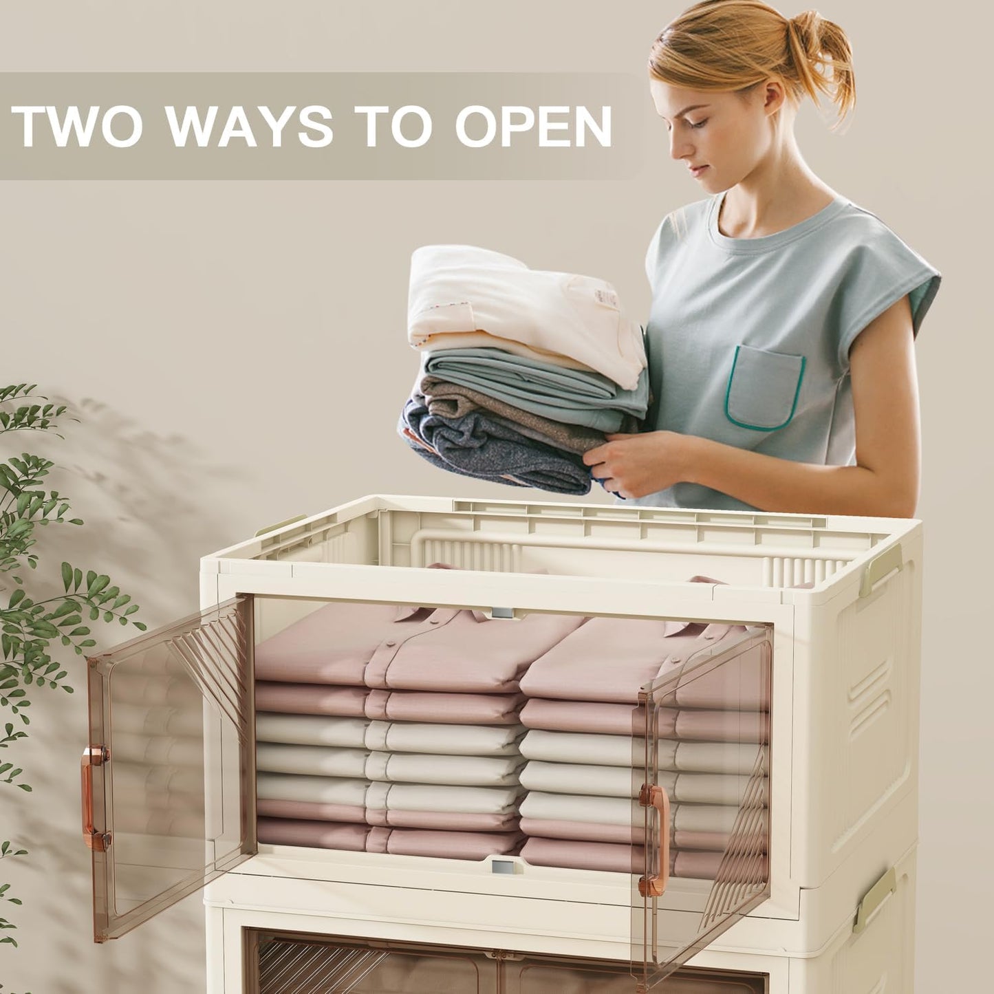 Storage Bins with 5 Lids, 92Qt Extra Large Collapsible Storage Bin with Golden Handles, 5 Packs Stackable Storage Bins with Wheels,Closet Organizers and Storage for Home, Office, Dorms