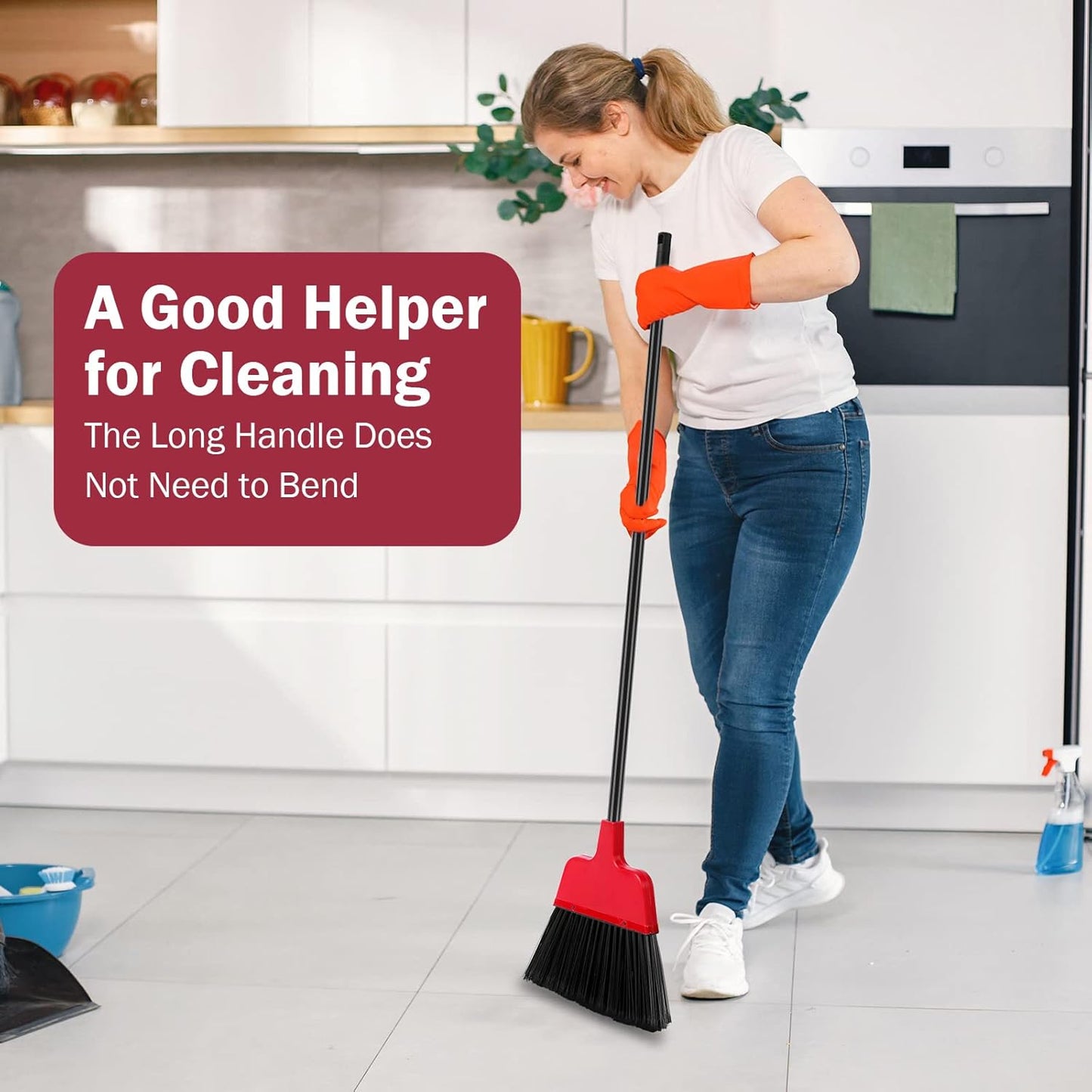 8 Pcs Outdoor Broom for Floor Cleaning 54 Inch Commercial Heavy Duty Broom Long Handle Kitchen Household Angle Brooms for Sweeper Sweeping Indoor Dust Hair Cleaner Corn Shop(Red)