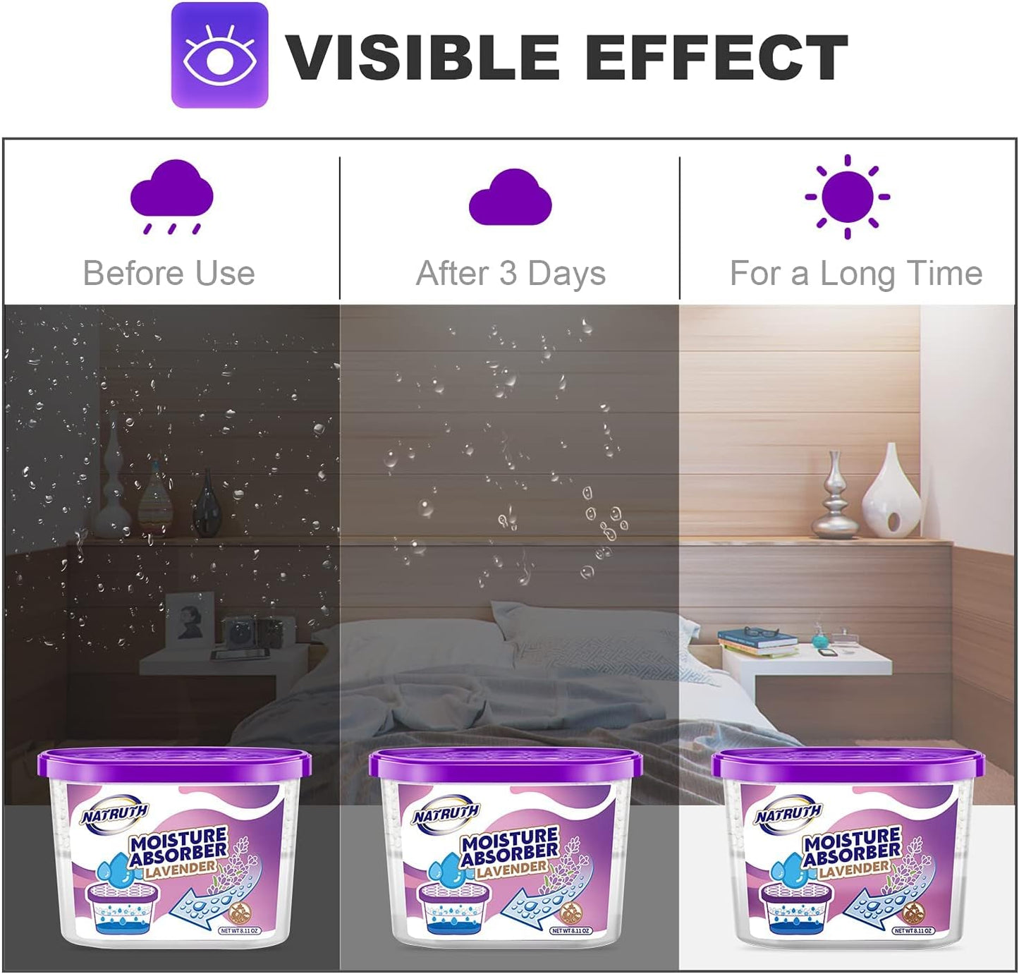 NATRUTH Moisture Absorbers 10.5OZ*6-Pack With Lavender Scent,Portable Closet Dehumidifier, Odor Eliminator Absorber Bucket,Humidity Absorber,Cleaner Air Dehumidifier for Closet,Bathrooms, Boats