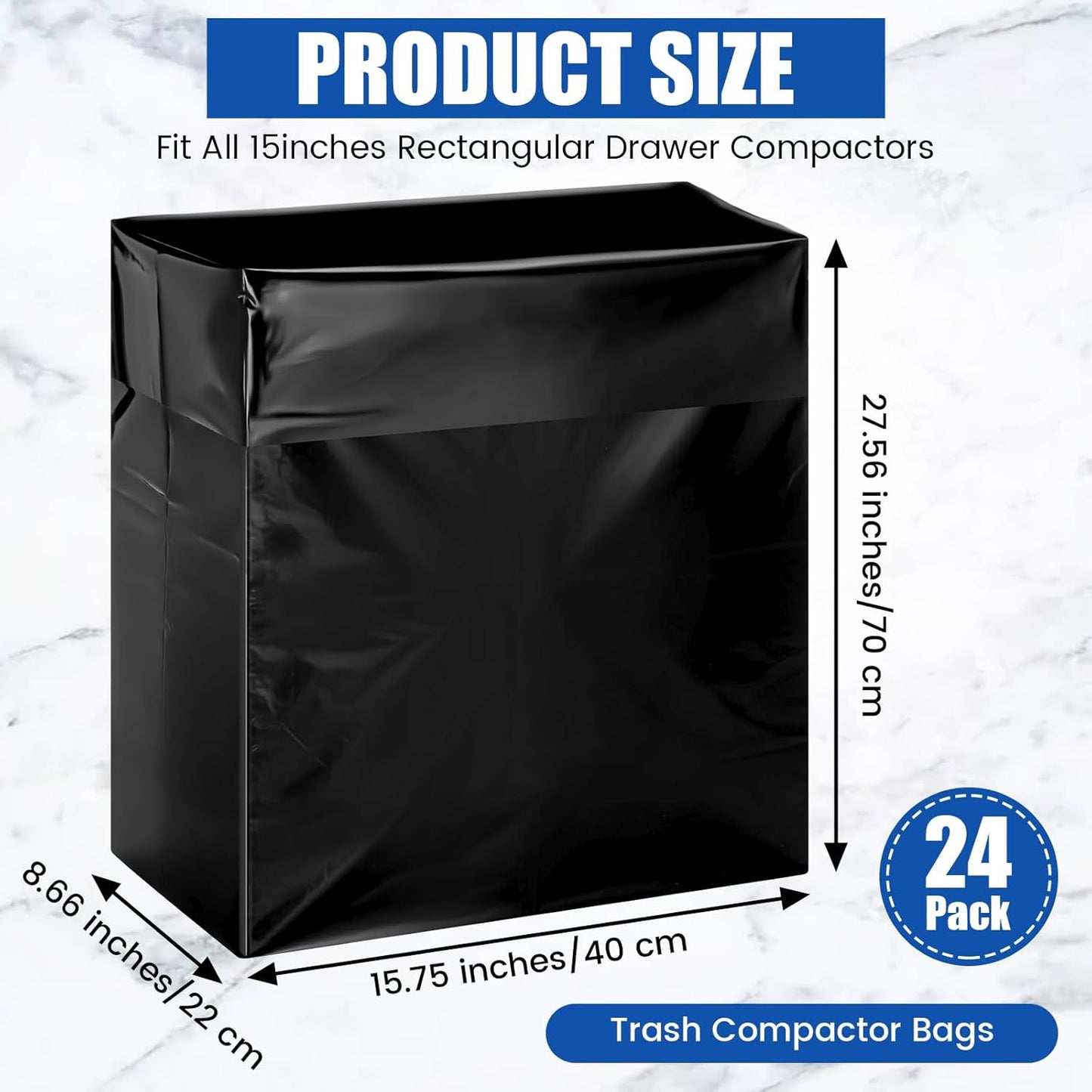 24 Pcak Trash Compactor Bags for 15" Wide Models Black Heavy Duty Garbage Compactor Bag Leak-proof Kitchen Trash Bags with 100 Pcs Twist Ties 2.4 Mil Tear Resistant, Extra Strong Liner