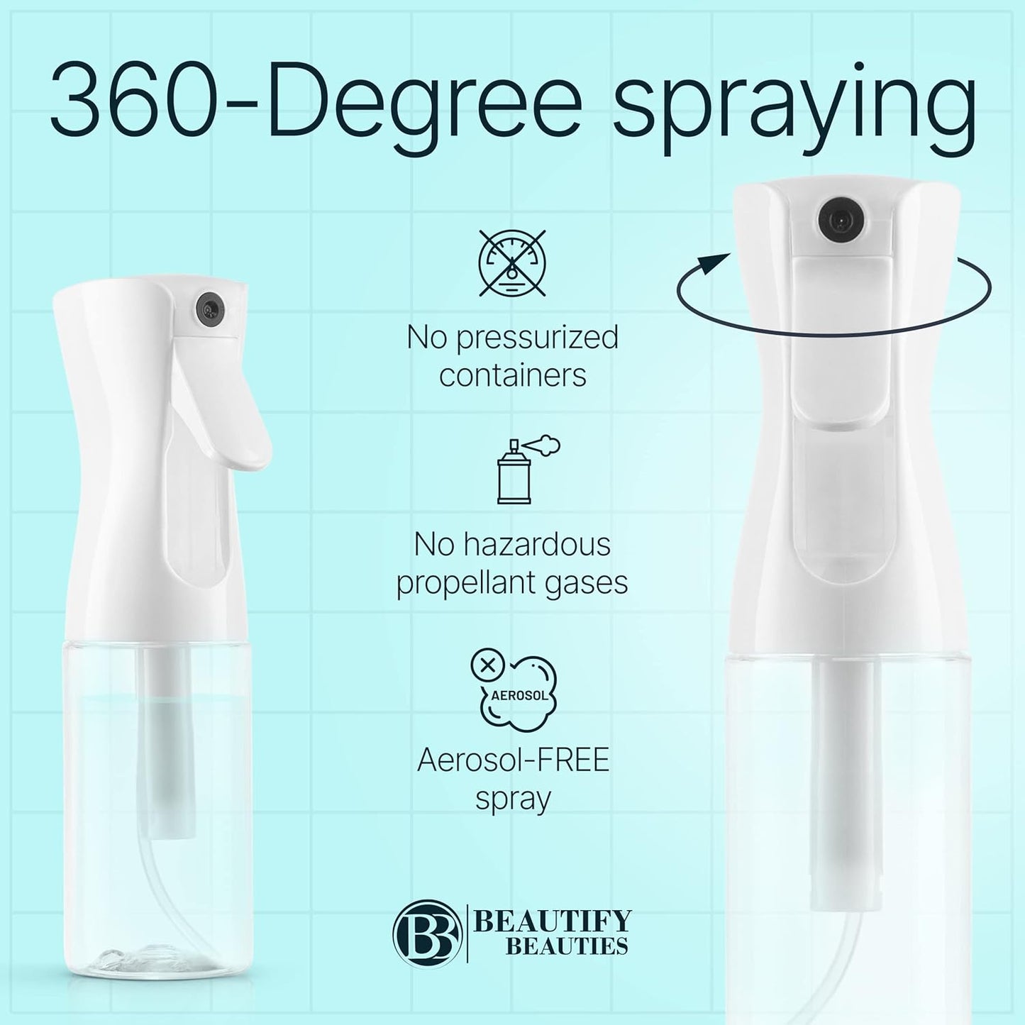 BeautifyBeauties Hair Spray Bottle – Ultra Fine Continuous Water Mister for Hairstyling, Cleaning, Plants, Misting & Skin Care (Clear, 6.8 Ounces)
