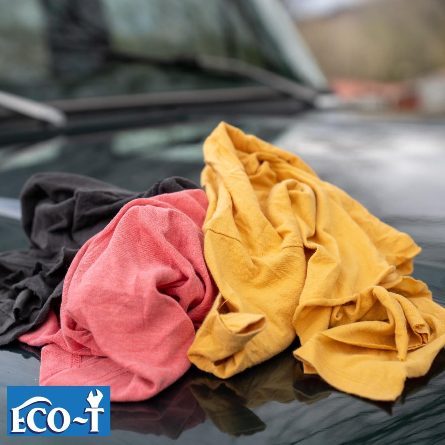 4 Lb Bag Eco-T Mechanic Shop Rags - Colored T-Shirt Material, 100% Recycled, Eco-Friendly, High Absorbency, Low Lint, Low-Cost, Industrial Use Wiping Cloth