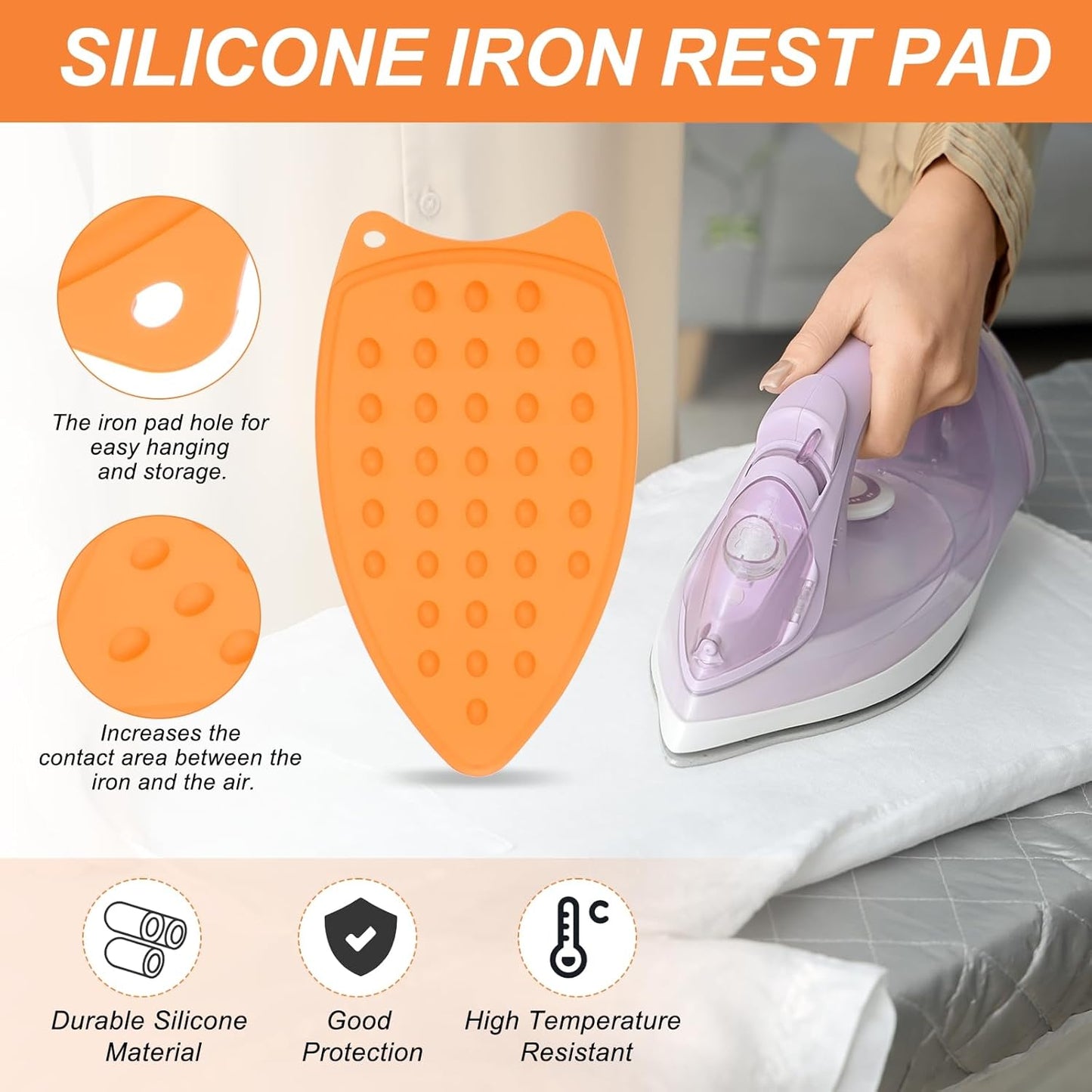 PATIKIL Silicone Iron Rest Pad, Multipurpose Hot Heat Resistant Iron Rest Plate Protective Pad for Ironing Board Hot Resistant Steamer Steam Compact Mat, Orange