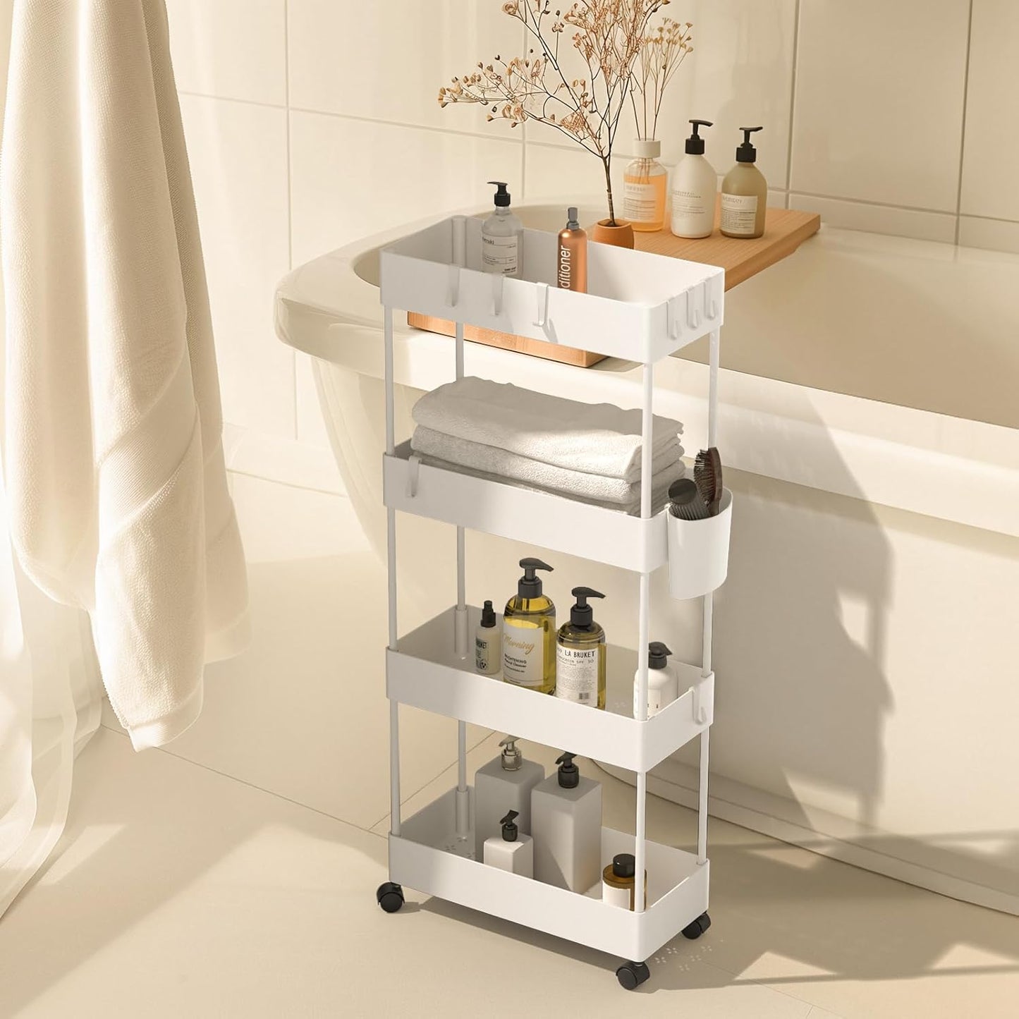 Pipishell Slim Storage Cart with Wheels, Bathroom Cart Organizer Bathroom Storage Small, Rolling Cart for Bathroom, Laundry Room, Kitchen, Narrow Space, Black PIUC04