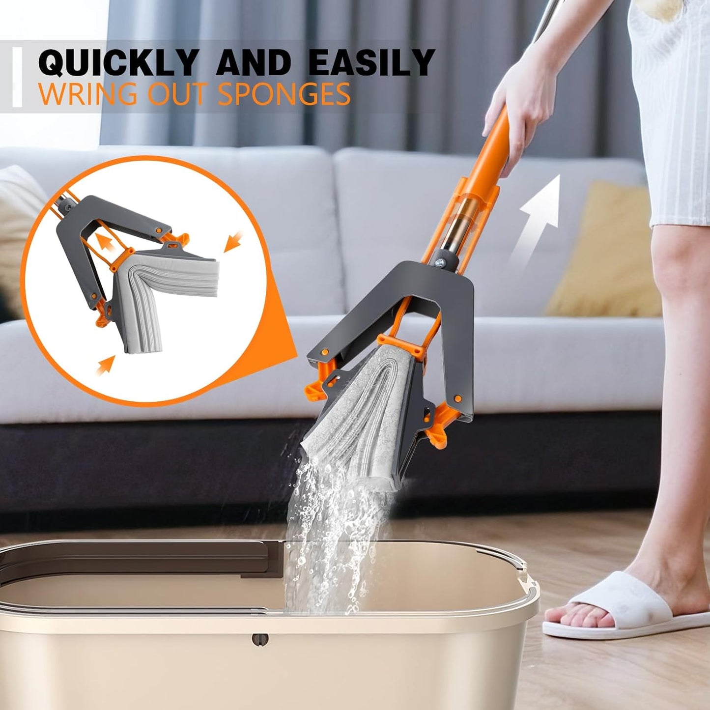 Sponge Mop,Masthome PVA Squeeze Mop with 3 Absorbent Mop Refills,Sponge Mops for Floor Cleaning,Easy Squeeze Roller Mops for Kitchen Bathroom Office
