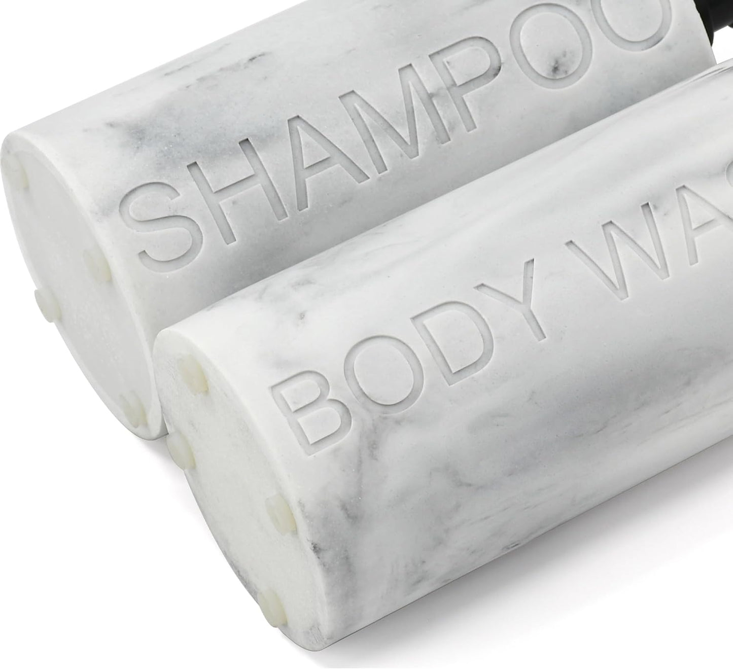 Marble Resin 2 Piece Shampoo and Body Wash Dispenser Set, Luxurious Refillable Pump Bottles with Matte Pump Top and Embossed Text, Durable Design for Bathroom and Shower