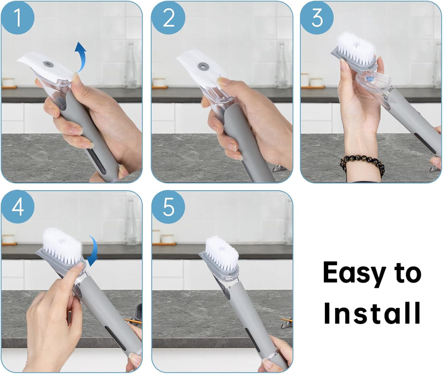 4 Pack Dish Brush Refills Compatible with Scrub Daddy Dish Wand, Replacement Heads for Soap Dispensing Brushes, Heavy Duty Brush Cleaning Head Fits Soap Dispensing Handle for Kitchen Cleaning