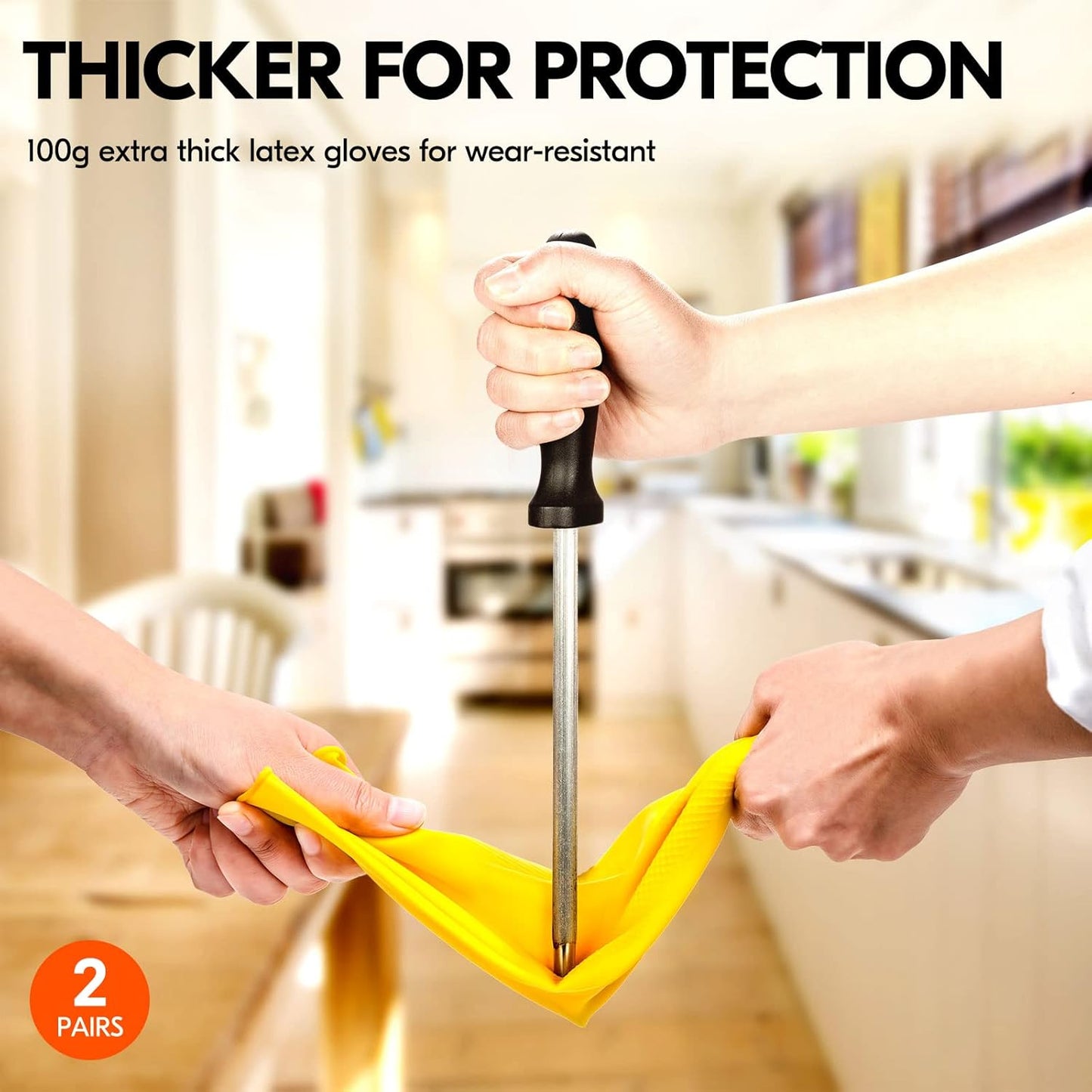 Vgo... 2-Pairs Reusable Household Gloves, Rubber Dishwashing gloves, Extra Thickness, Long Sleeves, Kitchen Cleaning, Working, Painting, Gardening, Pet Care (Size M, Yellow, HH4601)