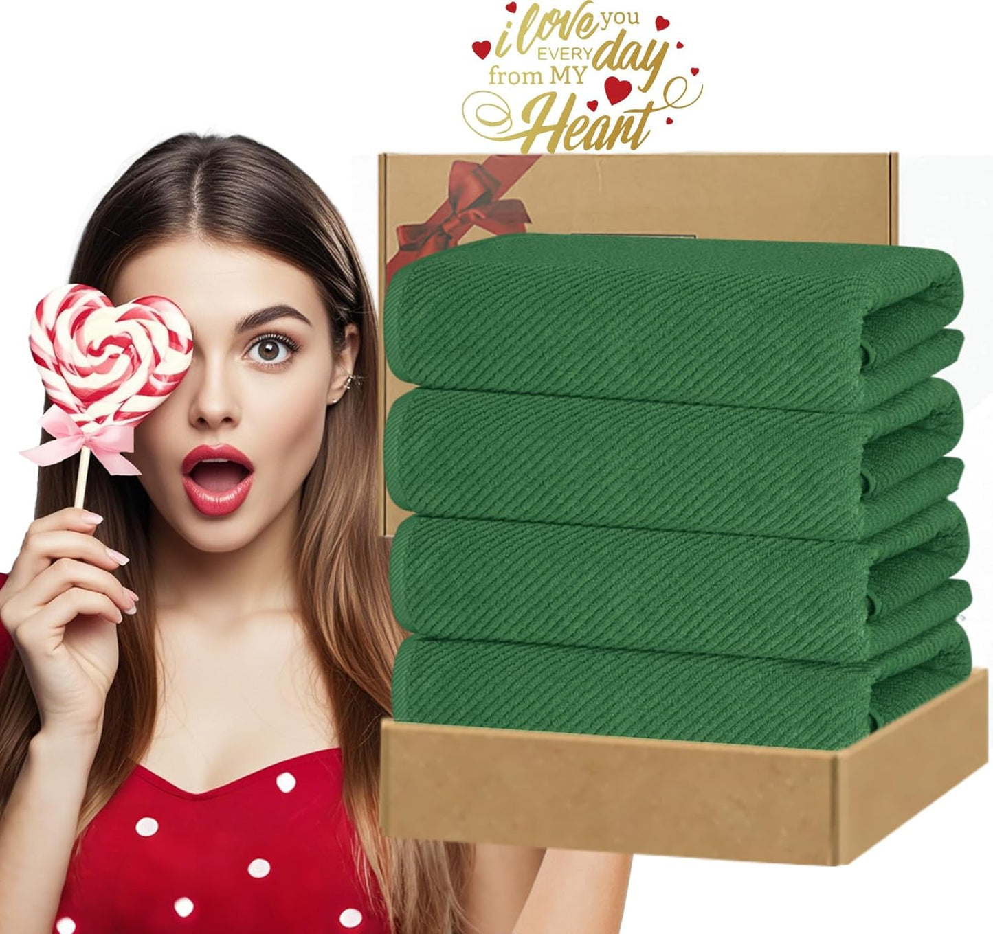 VOOVA & MOVAS Hunter Green Bath Towels, Bath Towels Set of 4, Large 30" x 56" - 100% Cotton | Quick Dry | Thick | Soft | Absorbent, Light Weight Shower Towels, Luxury Towel Gift Set