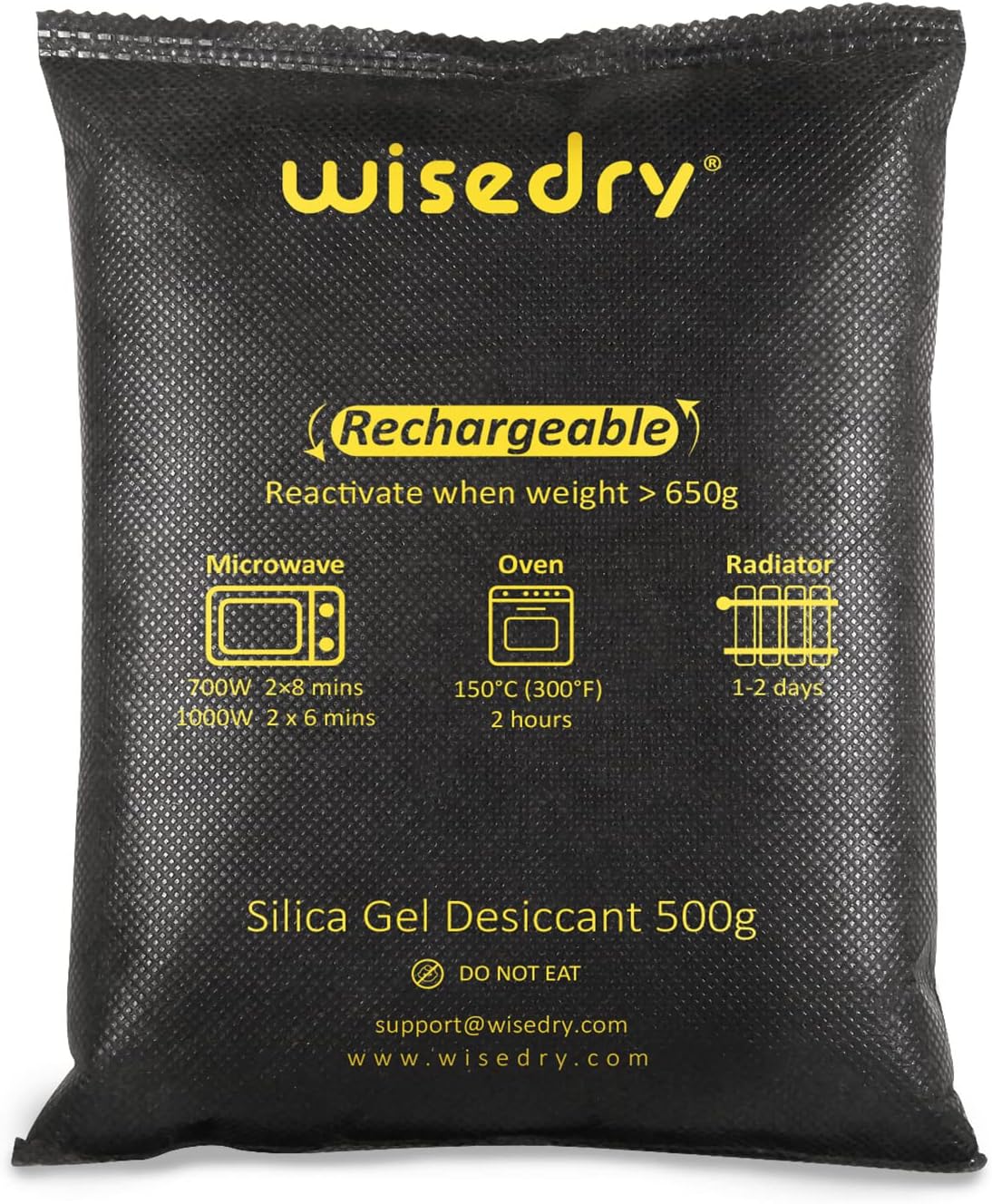 wisedry 2 x 500 Gram [2.2 lbs] Rechargeable Silica Gel Car Dehumidifier, Microwave Fast Reactivated Desiccant Packets Large for Gun Safe Closet Basement Garage Storage Moisture Absorber Bag Reusable