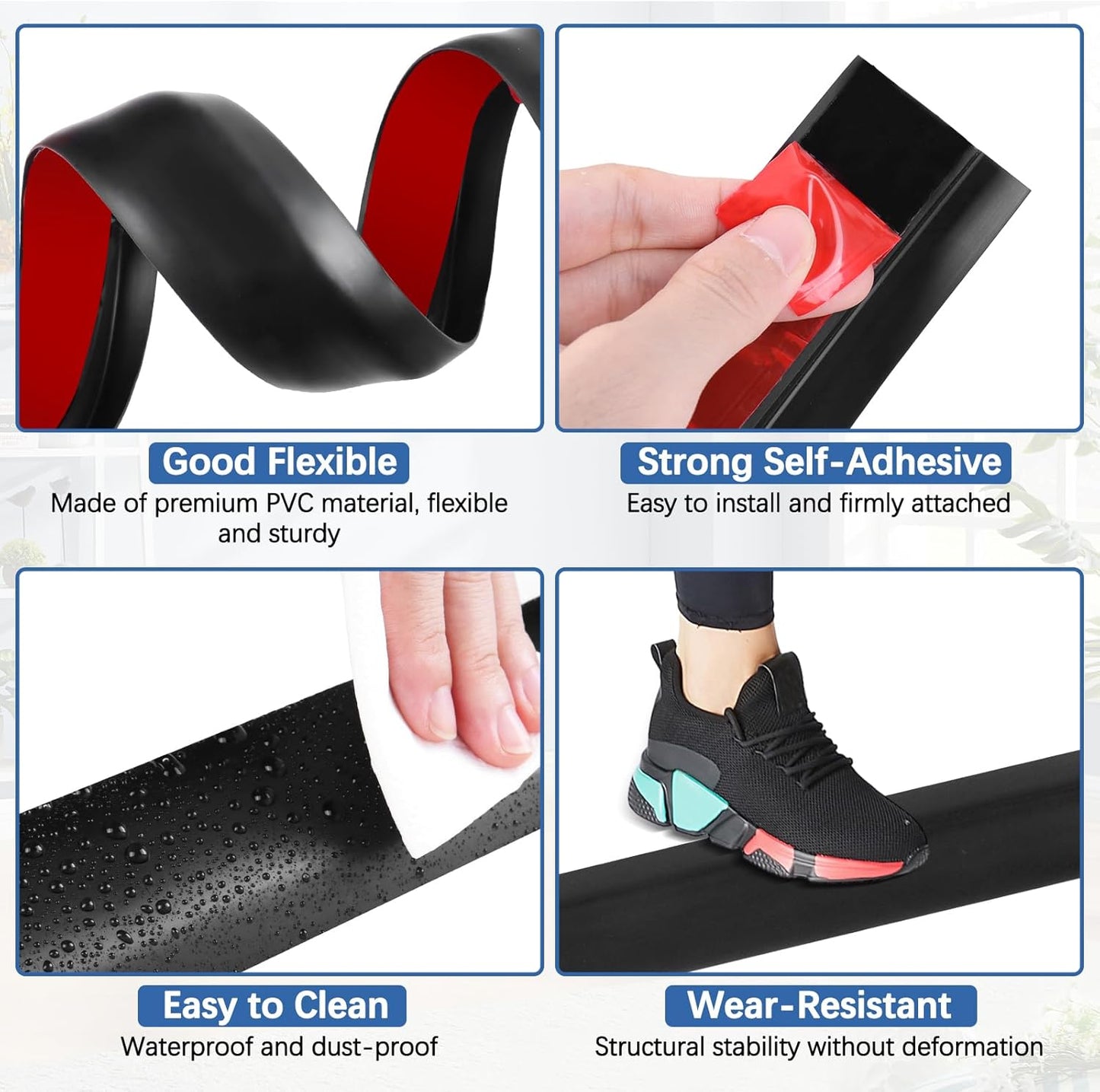 Vinyl Door Threshold Flooring Transition Strip Self Adhesive Carpet Edging Strip for Laminate Doorway Edge Threshold from 1/5" to 2/5" (Black, 6.6 Ft)