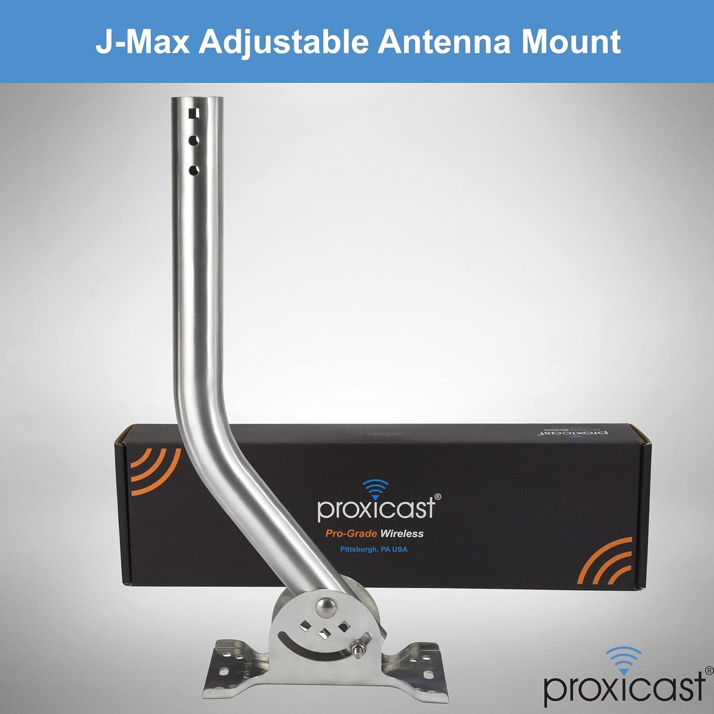 Proxicast Pro-Grade J-Max 100% Solid Stainless Steel Antenna Mount - Universal Outdoor Adjustable Pivot/Lock Bracket & J-Pipe Mast (1.5" x 18" Pole) for Wall, Eave or Roof Mounting (ANT-800-JP3)