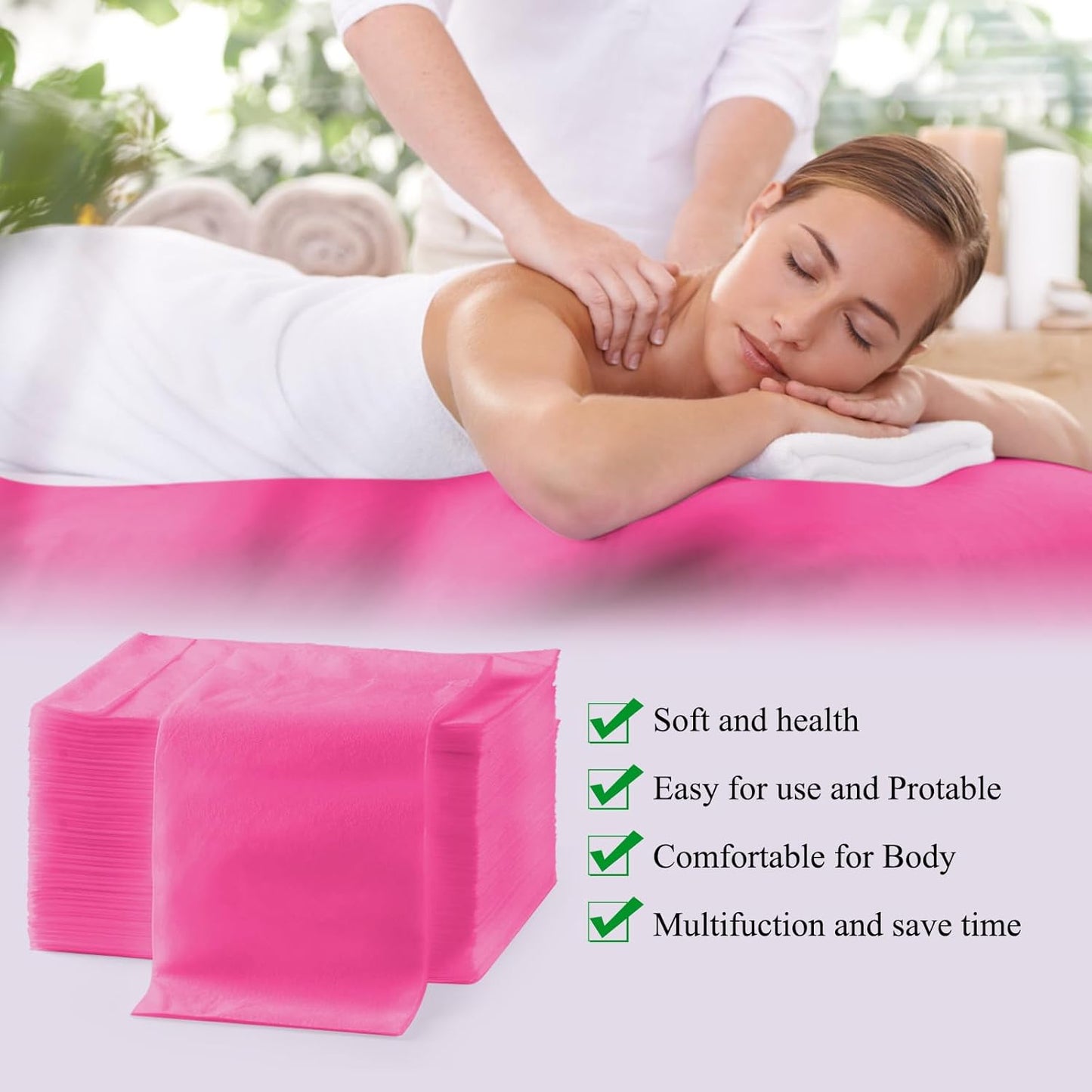 50Pcs Disposable Massage Table Sheets 31.5" x 71" Non-Woven Fabric Bed Covers for Ultimate Hygiene and Comfort in Massage, Tattoo, and Spa Treatments, Breathable and Durable Sheets(Pink)