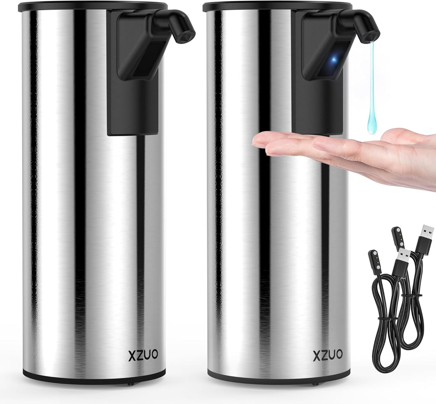 Automatic Soap Dispenser Touchless 11.8oz 4-Level Adjustment Auto Hand Soap Dispenser Stainless Steel Rechargeable for Bathroom Kitchen Hotel(Silver+Silver)