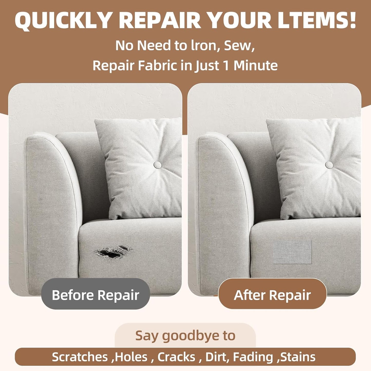 Fabric Repair Patch, 17X79 Inch Fabric Large Repair Tape, Self-Adhesive Patches for Furniture, Sofa, Car Interior, Shoes, Hand Bag, Clothing (White, 17X79 Inch)