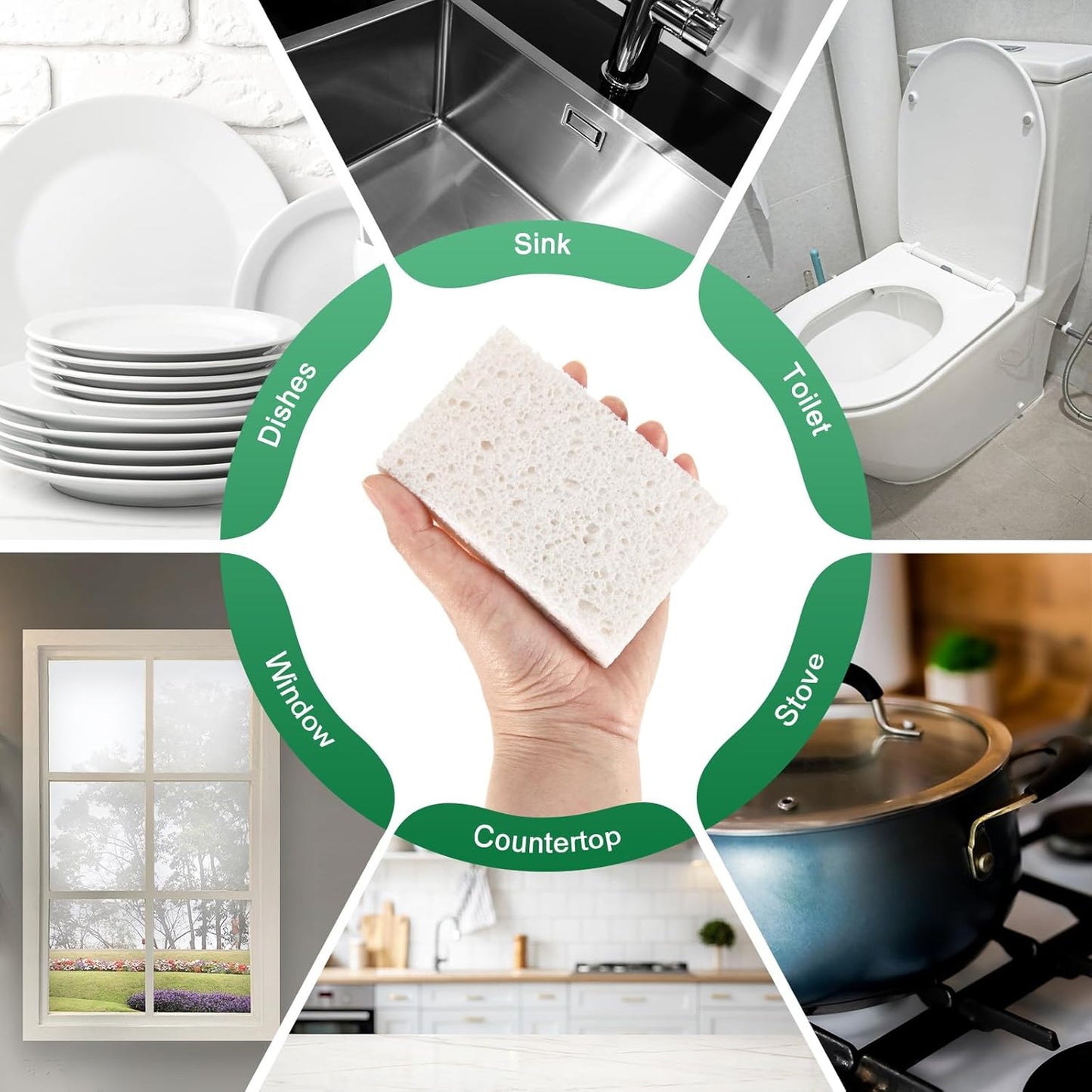 12-Pack Kitchen Sponges, Condense Eco Cellulose Non-Scratch Scrub Heavy Sponge for Kitchen/Household/Bathroom, Clean Tough Messes Dish Scrubber [White]