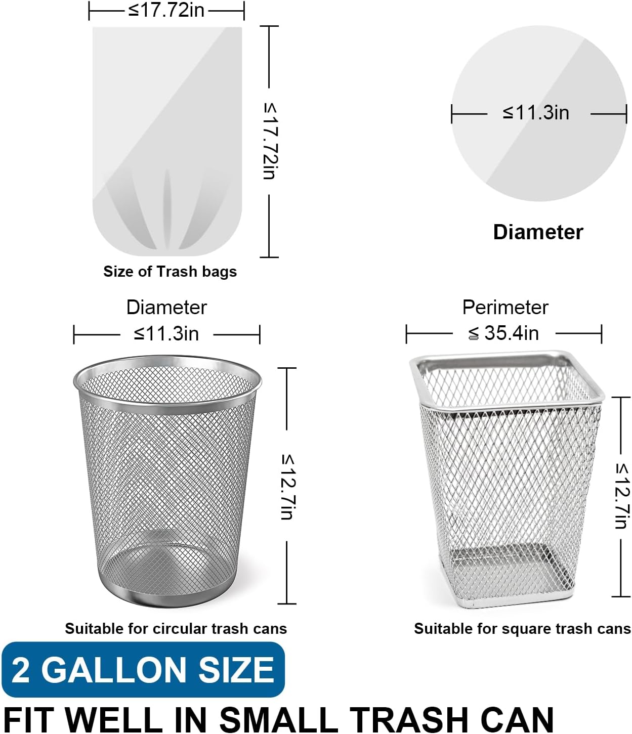 2 Gallon Trash Bags Drawstring 0.96 Mil - 120 Count Small Garbage Bags Unscented,White Mini Trash Can Liners Strong Little Waste Basket Bags 7.5 Liter for Home Bathroom Office Car