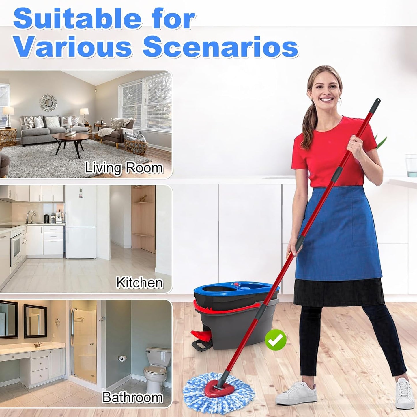 Mop Heads Replacements for Ocedar, 5 Pack Mop Replace Head for Ocedar RinseClean 2-Tank System, Spin Mop Replacement Head with 2 Scrubber Mop Head, Microfiber Mop Refills Deep Cleaning