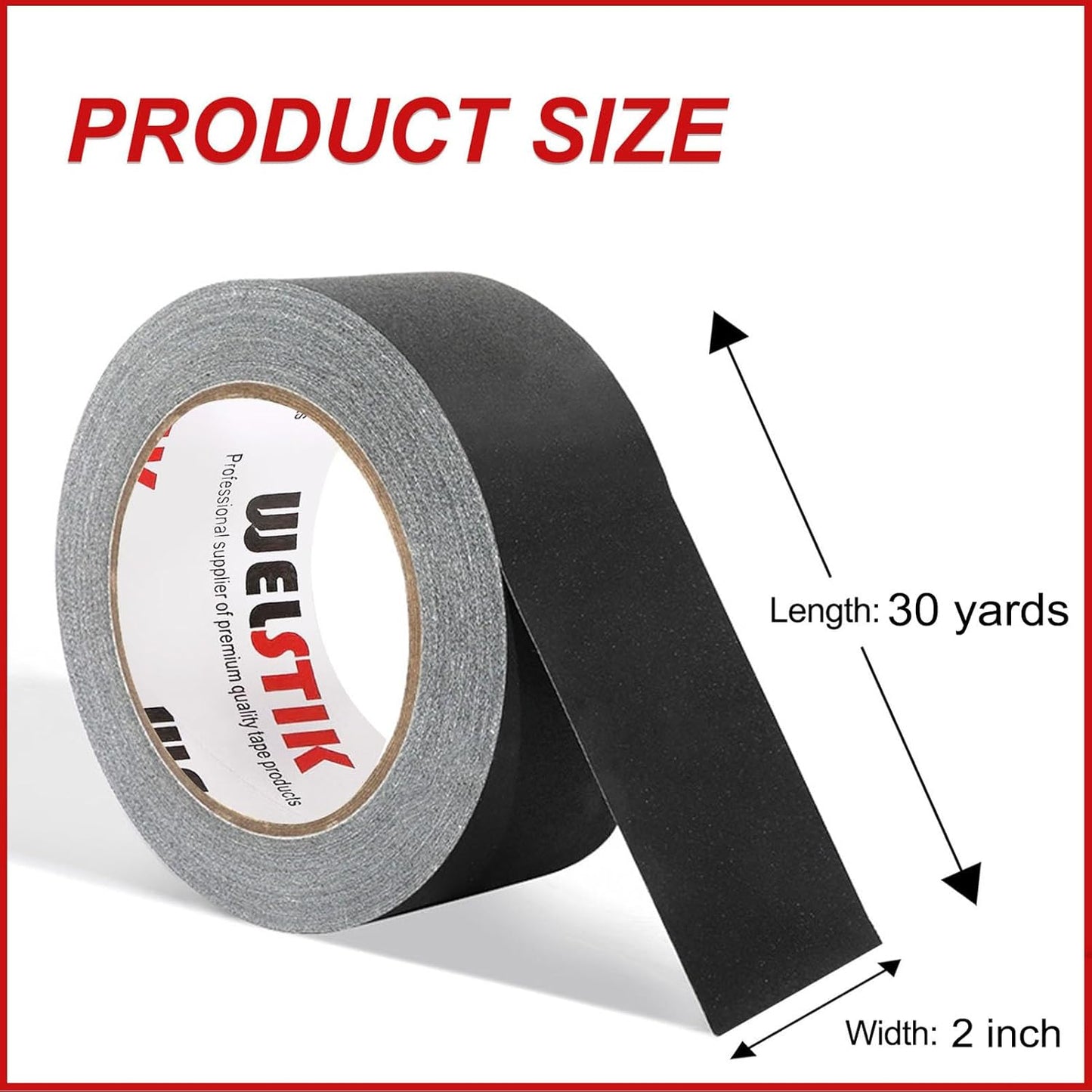 WELSTIK Non-Reflective Black Gaffers Tape 2 inch - 4 Pack Black Gaff Tape -2 in x 30 Yards – Matte Surface, Easy Tear, Temporary Fixation, No Residue, Water Resistant