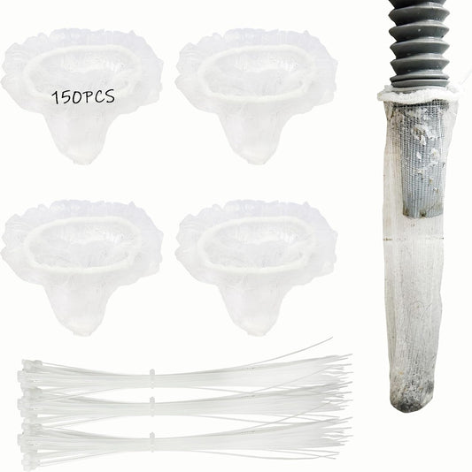 150 Pack Lint Traps for Washing Machine Hose - Washer Hose Lint Catcher Laundry Hair Catcher Includes 150 Nylon Mesh Lint Traps and 150 Cable Ties Fits Most Washing Machine (Disposable)