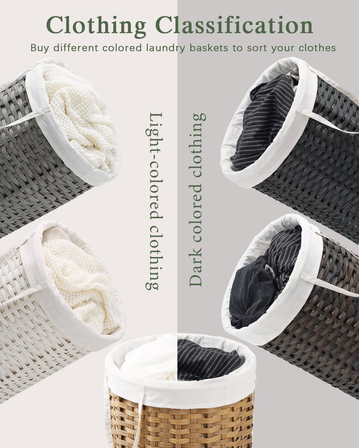 Laundry Basket with Lid Round Rattan Laundry Hamper with Lid and Handles 29.1 Gal (110 L) Handwoven Woven Basket with Removable Bags and 2 Mesh Bags for Bathroom Living Room Natural