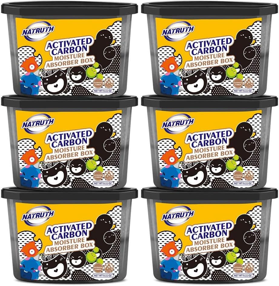 NATRUTH Moisture Absorbers 10.5OZ*6-Pack With Activated Charcoal,Portable Closet Dehumidifier, Odor Eliminator Absorber Bucket,Humidity Absorber,Cleaner Air Dehumidifier for Closet,Bathrooms, Boats