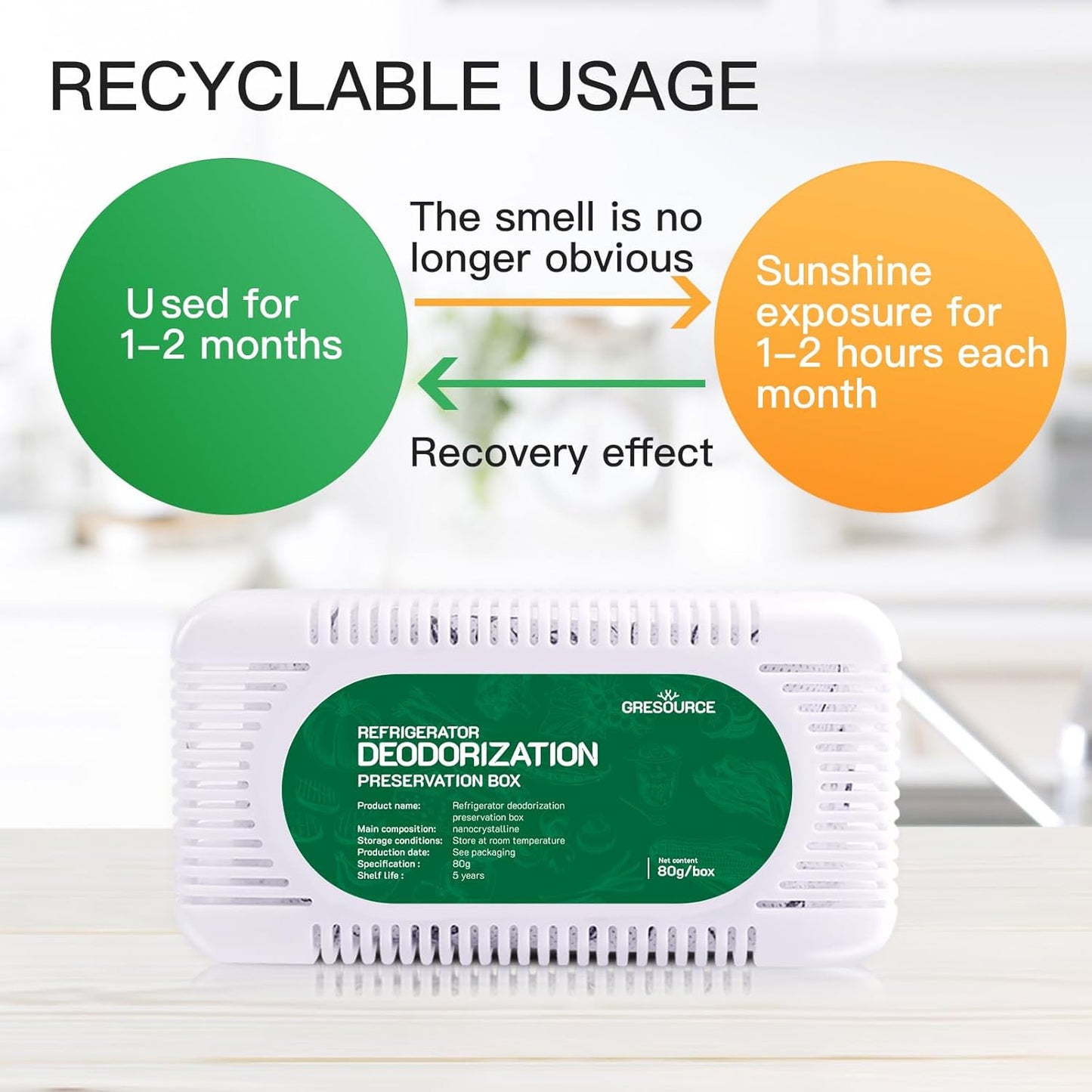 8 Pack Fridge Deodorizer, Refrigerator and Freezer Deodorizer Odor Eliminator Reusable, Unscented Activated Carbon Odor Absorber and Moisture for Freezers, Coolers, Closet and Trash Can