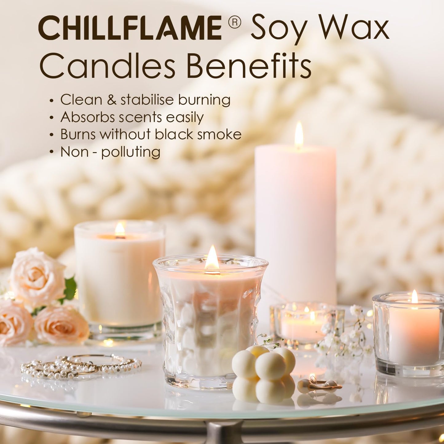 CHILLFLAME Soy Wax Flakes, Natural Candle Wax, Organic Soy Wax for Candle Making from Farm, No Harmless, Additives, and Pure (2 lb)